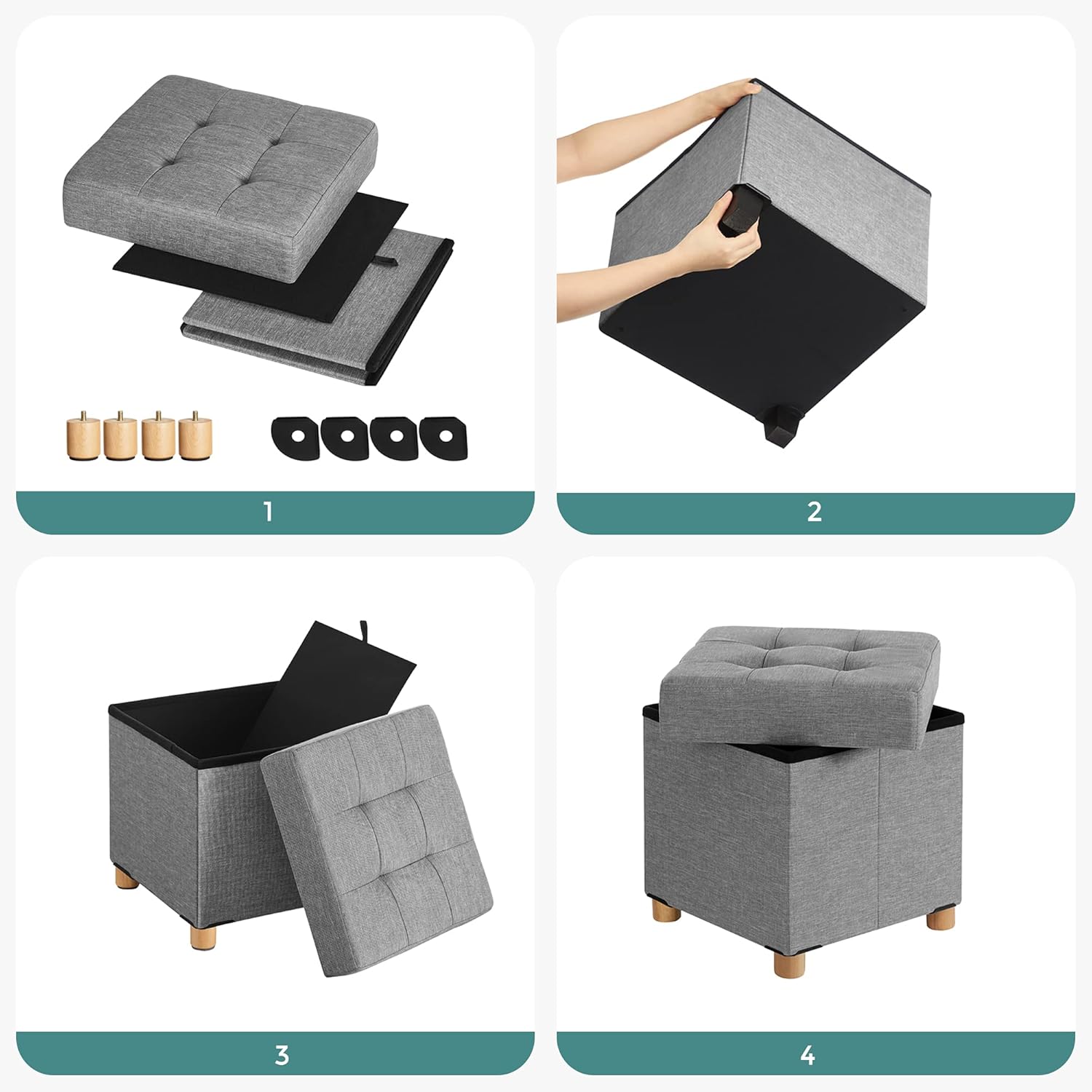 SONGMICS - pouf pliable 38x38x40 cm, rangement 300kg, LSF14GYX