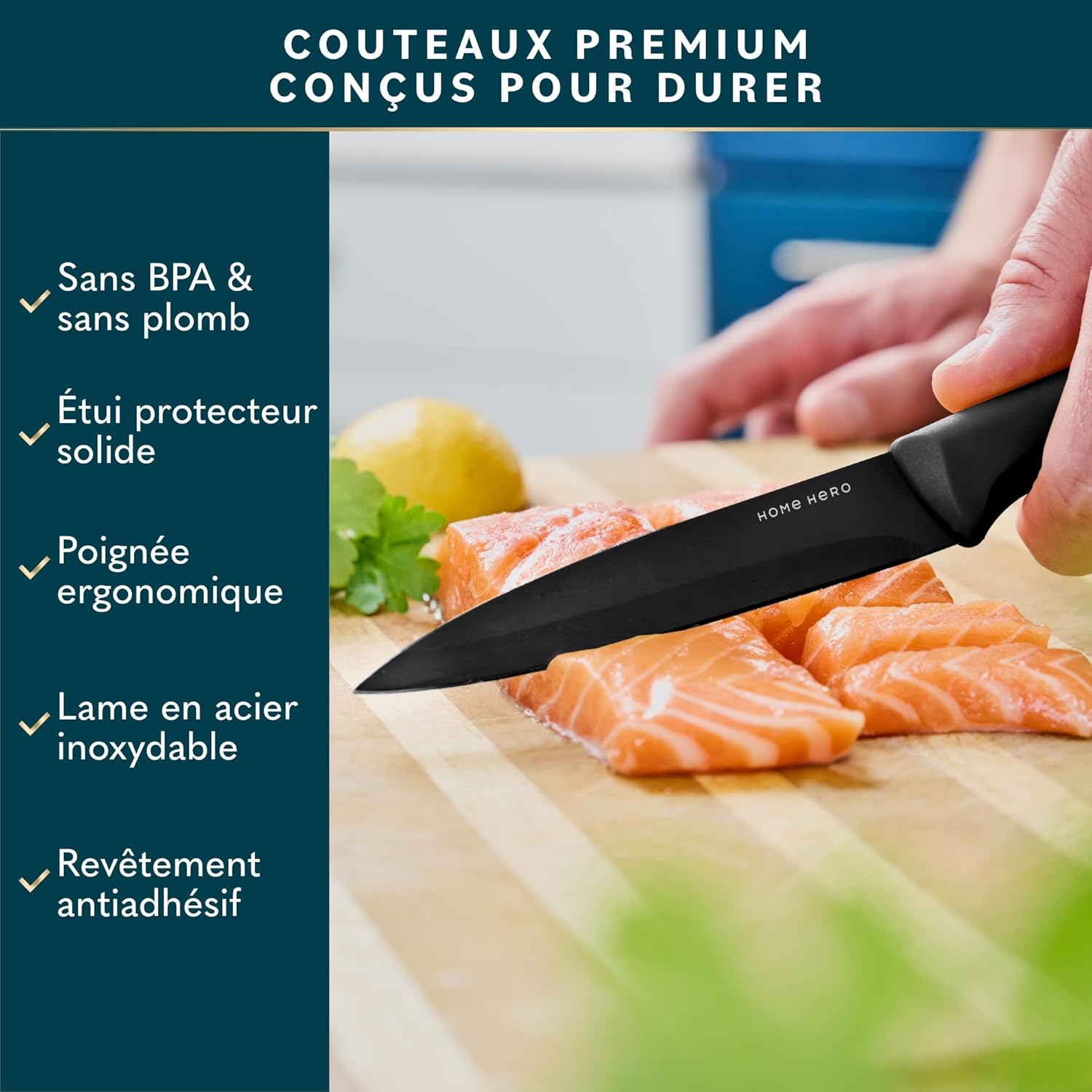 Home Hero - Ensemble couteaux 11pcs avec étui, acier inox, aiguiseur