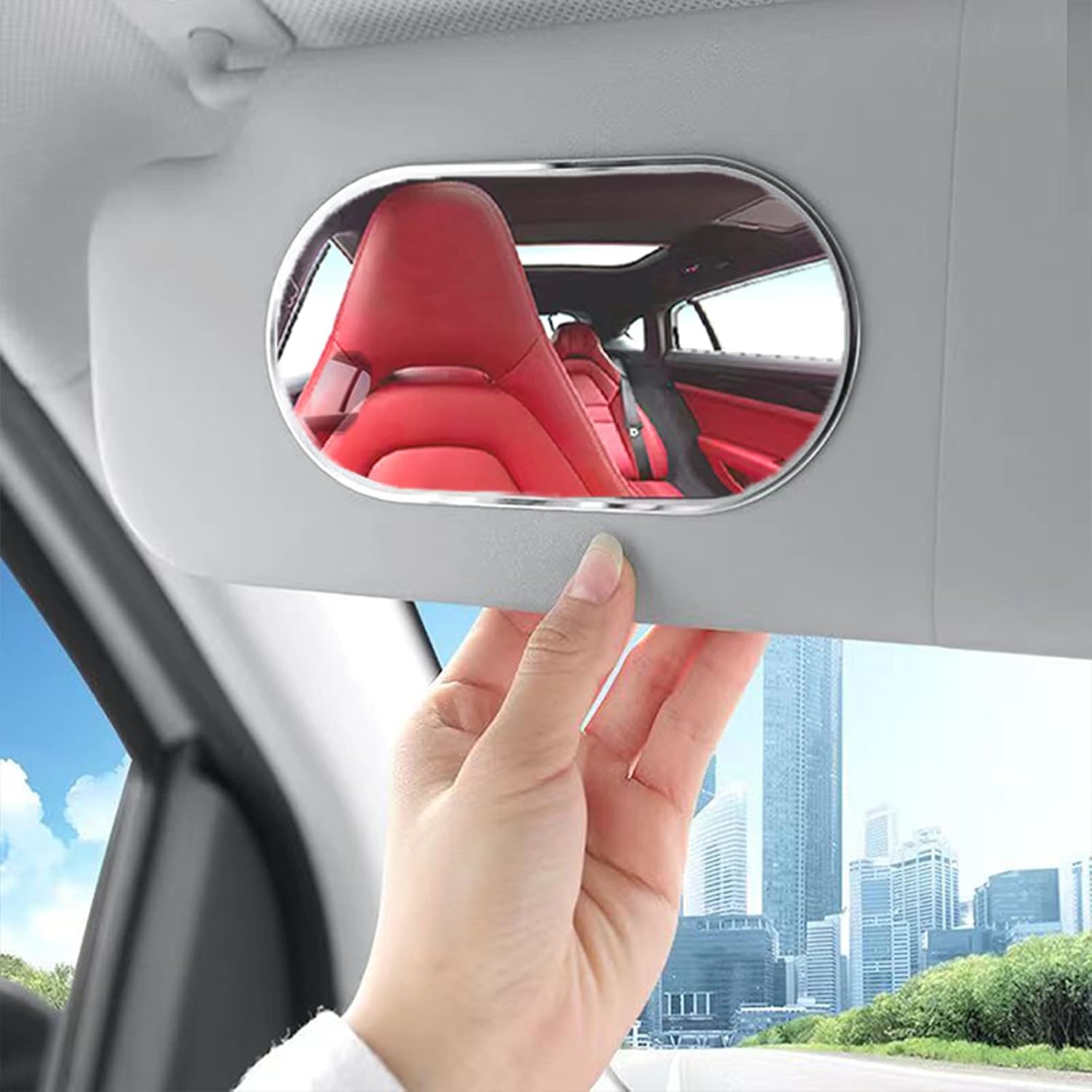 Rétroviseur intérieur voiture - ovale HD inox - miroir maquillage autocollant - accessoires universels -