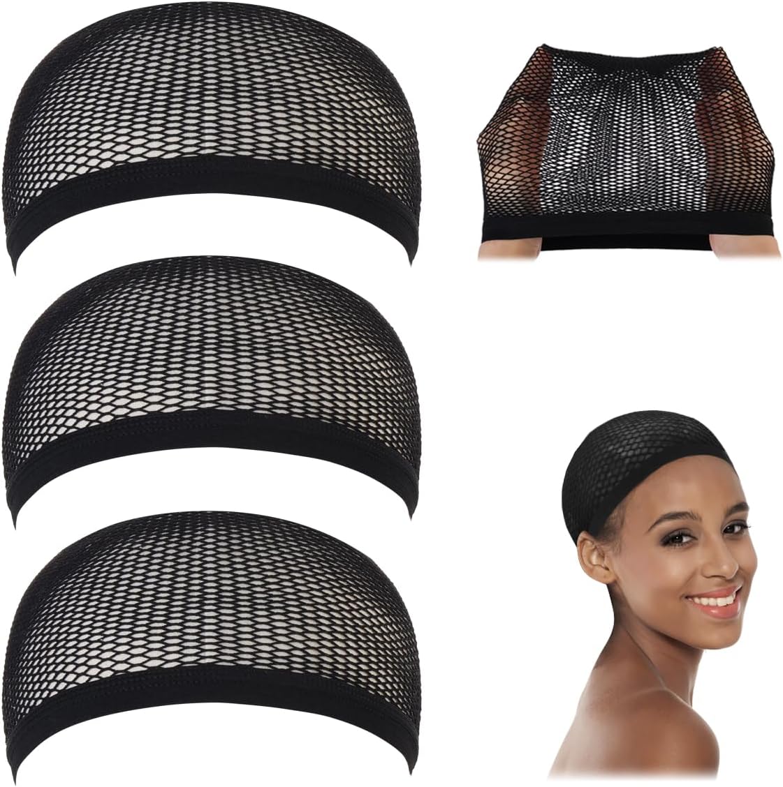 Dreamlover - Bonnet de perruque femme - noir - lot de 3, filet résistant