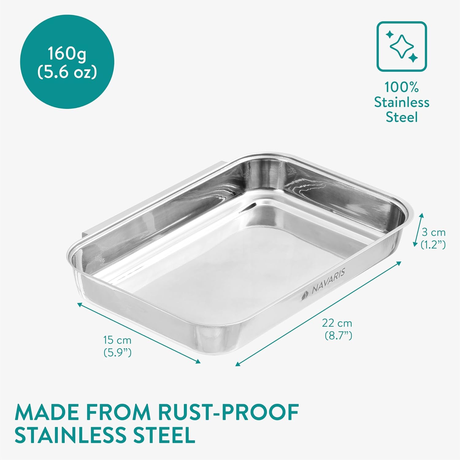 Navaris - Plat de cuisson en inox - 22x15x3 cm - lot de 3, four, gratin