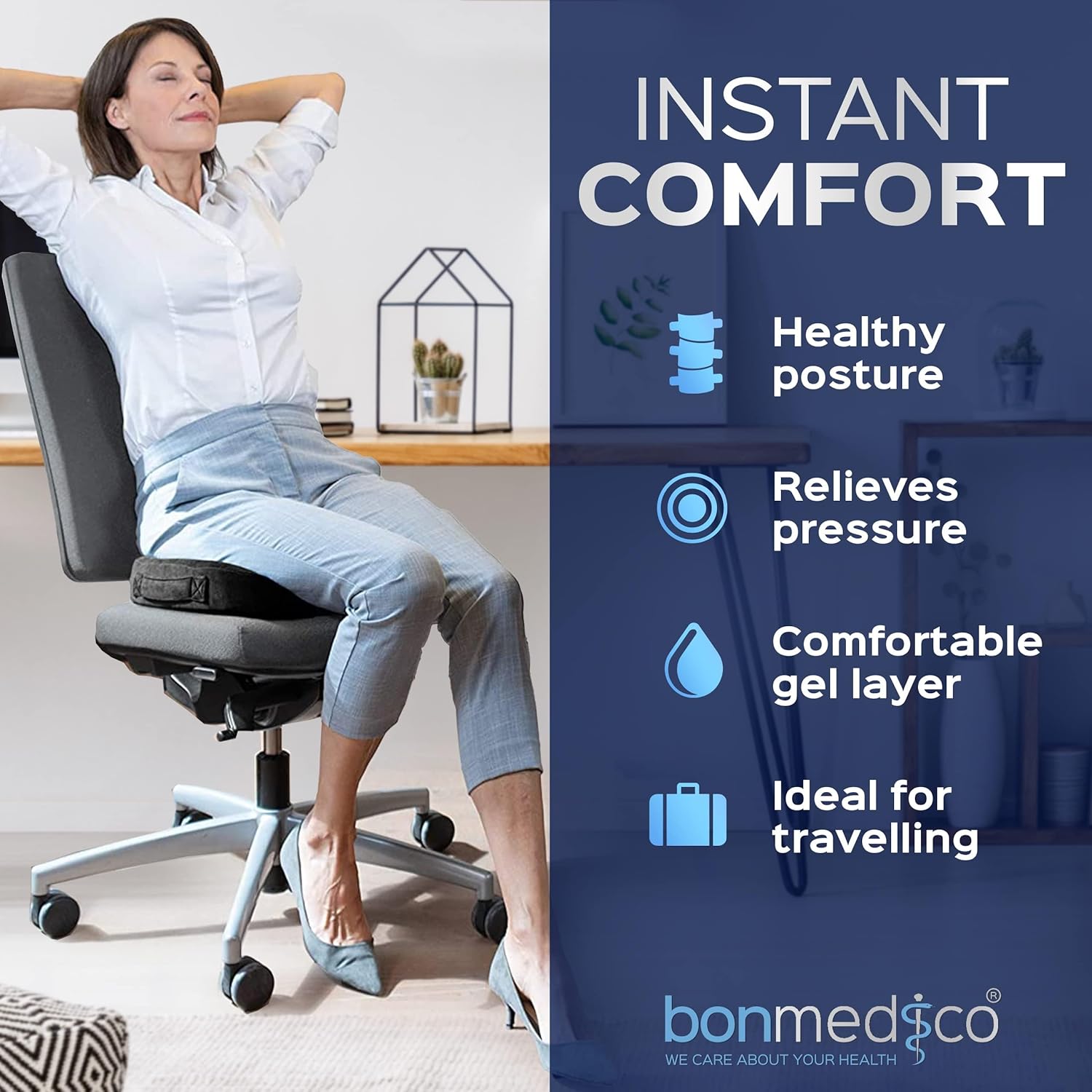 Coussin ergonomique assise mémoire de forme, noir, soutien sciatique
