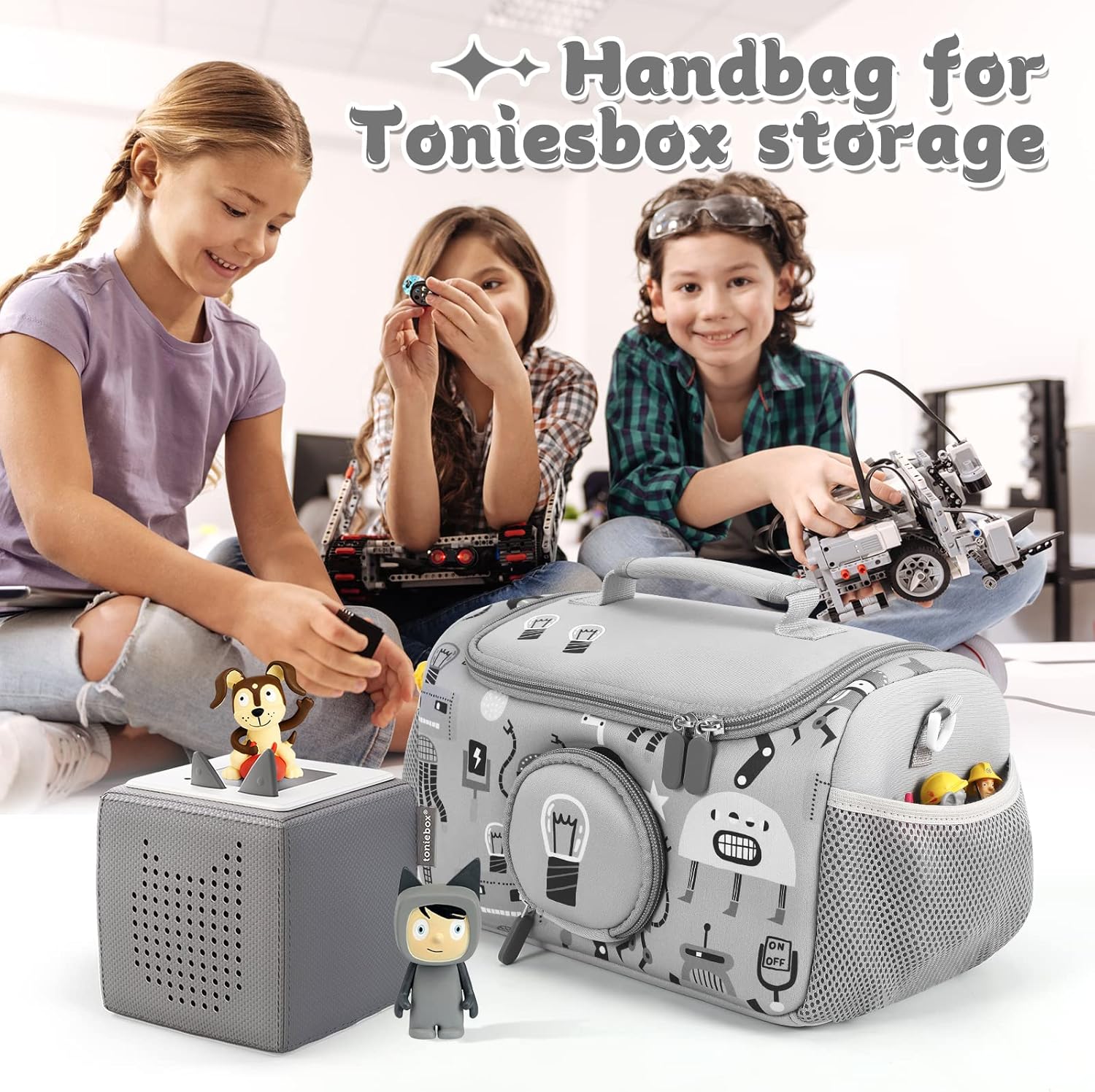 Étui de transport - kit Toniebox 1&2 - gris - range figurines et accessoires