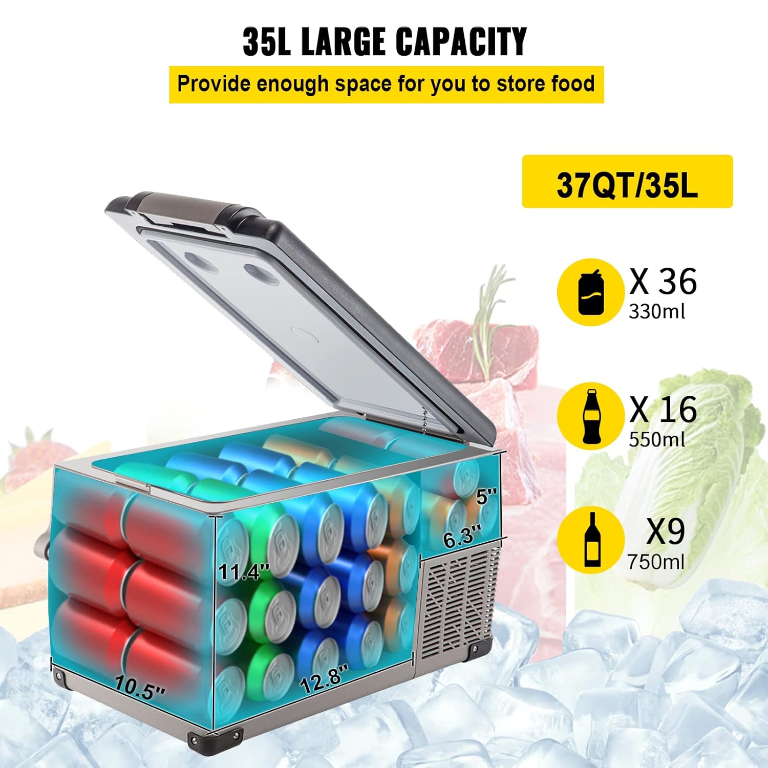 VEVOR - Glacière électrique 35L - 69,3x34,5x38,1cm - LCD, -20 à 20°C