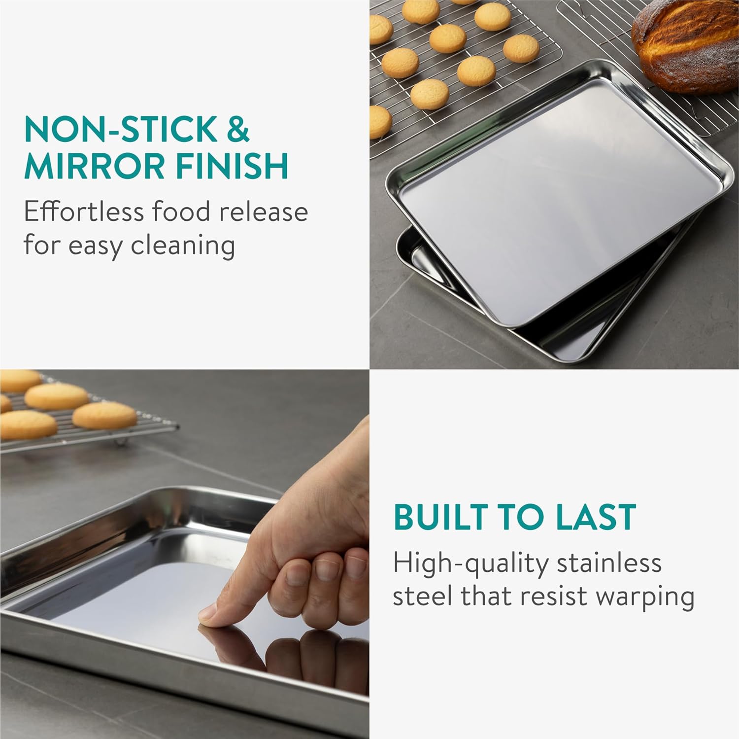 Navaris - bac cuisson inox set 2 pièces - grill rectangulaire - four pâtisserie frites