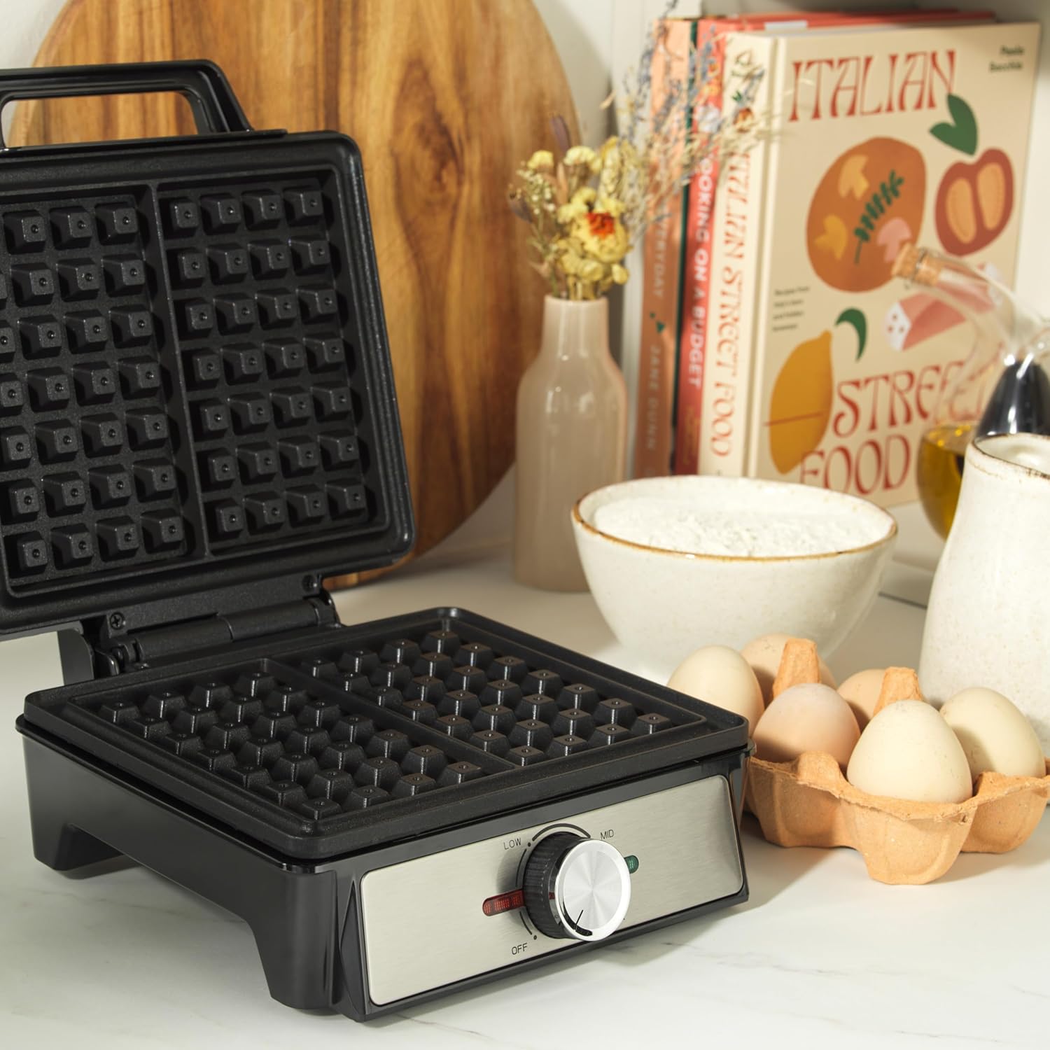 Salter - Waffle Maker Machine - plaques antiadhésives, contrôle température, poignée froide, UK plug, gaufres belges & a