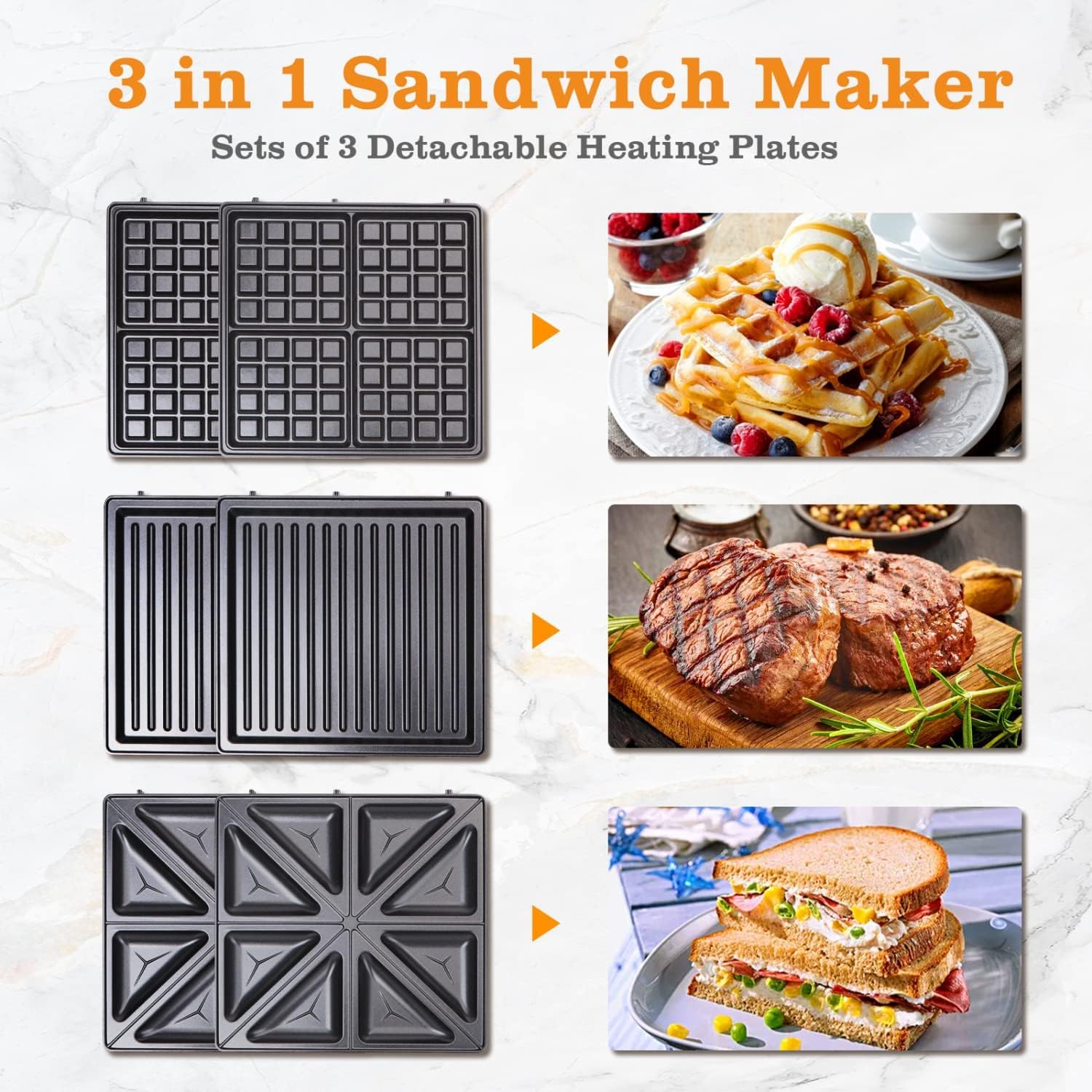 Taylor Swoden - Bruno 3 en 1 - 1200W - 4 sandwichs, plaques antiadhésives, rotation 180°, sans BPA