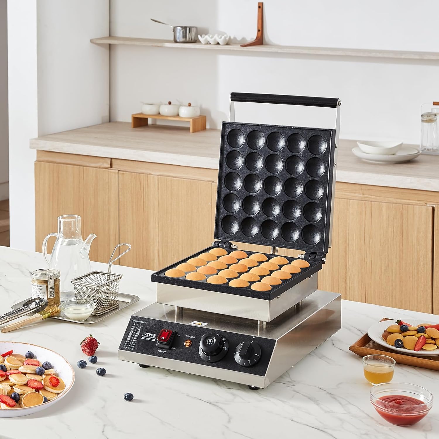 VEVOR - Appareil à Pancake, 25pcs, 43mm - inox, 1700W, temps/température réglables