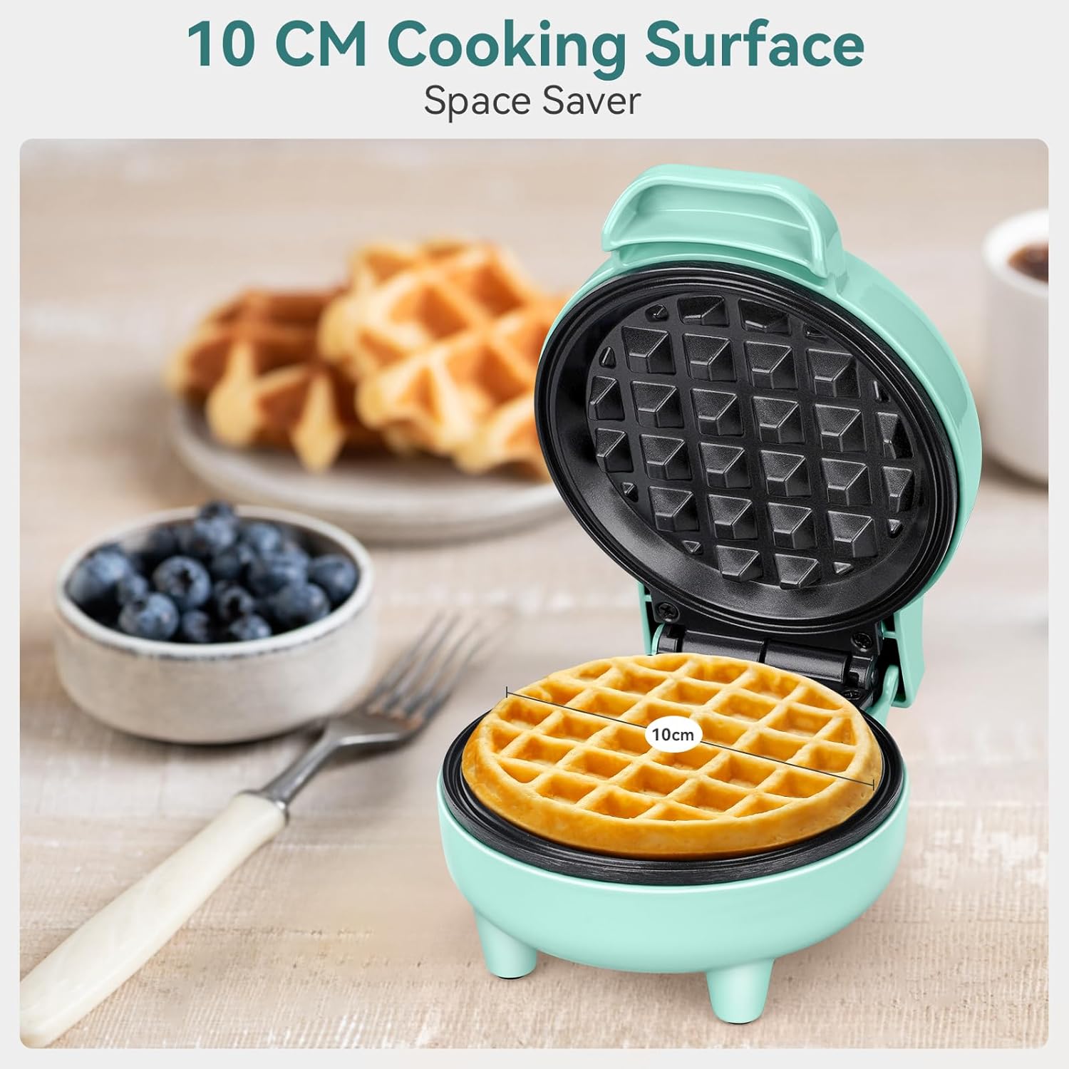 SNAILAR - mini gaufrier classique, compact, 550W, vert, petit format