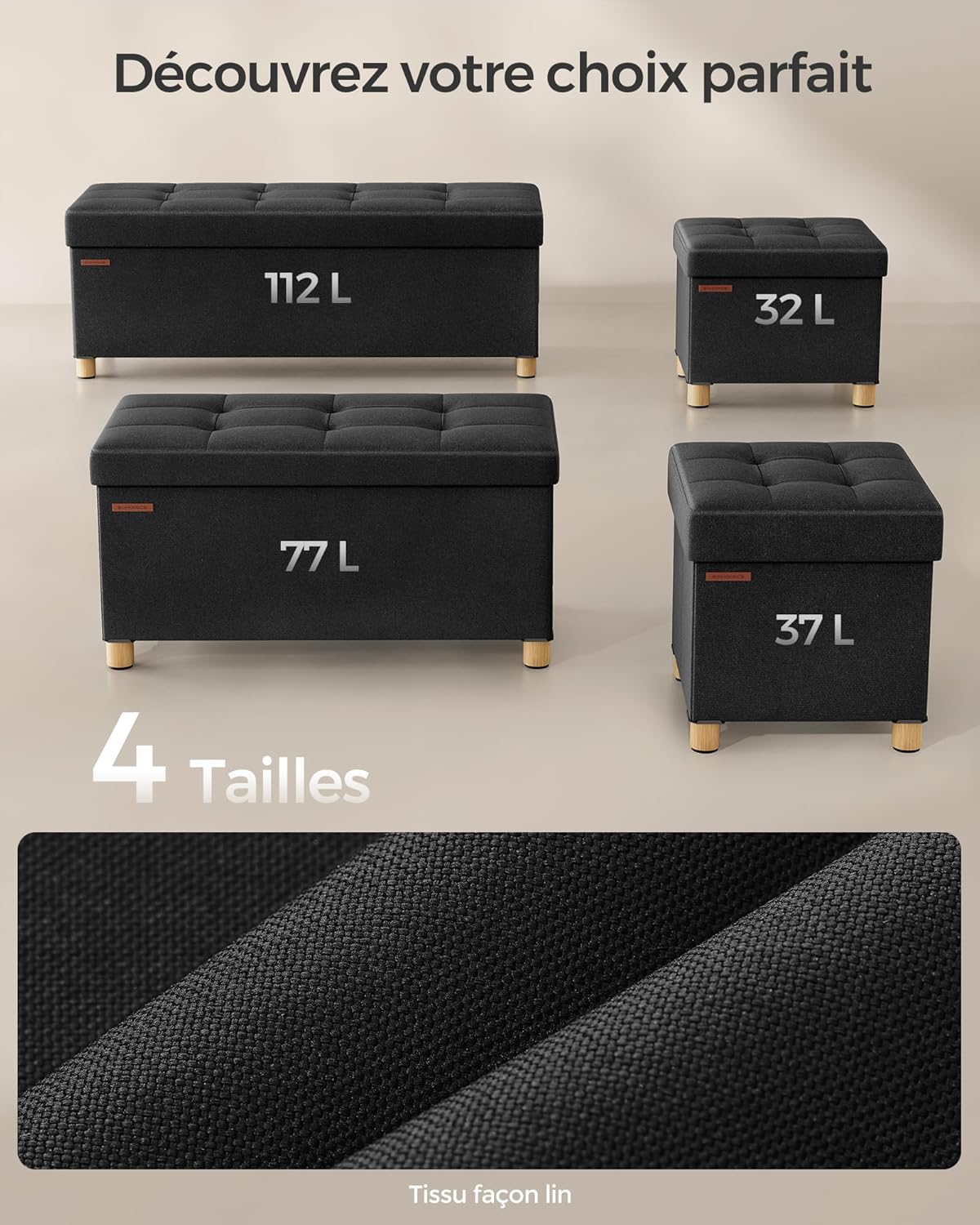 SONGMICS - Tabouret pliable, série LSF016B11 - 38x76x40cm - rangement 300kg