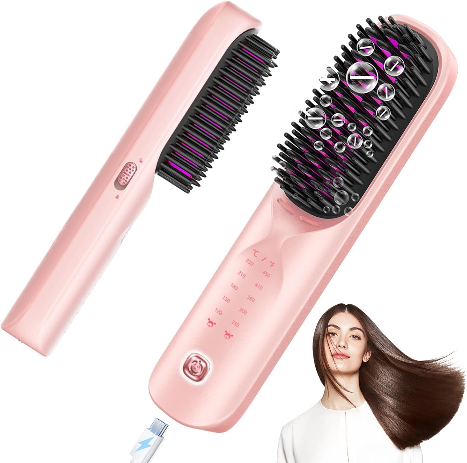Bopcal - Brosse Lissante Sans Fil 3-en-1, 30s Chauffage, Powerbank, 10000mAh