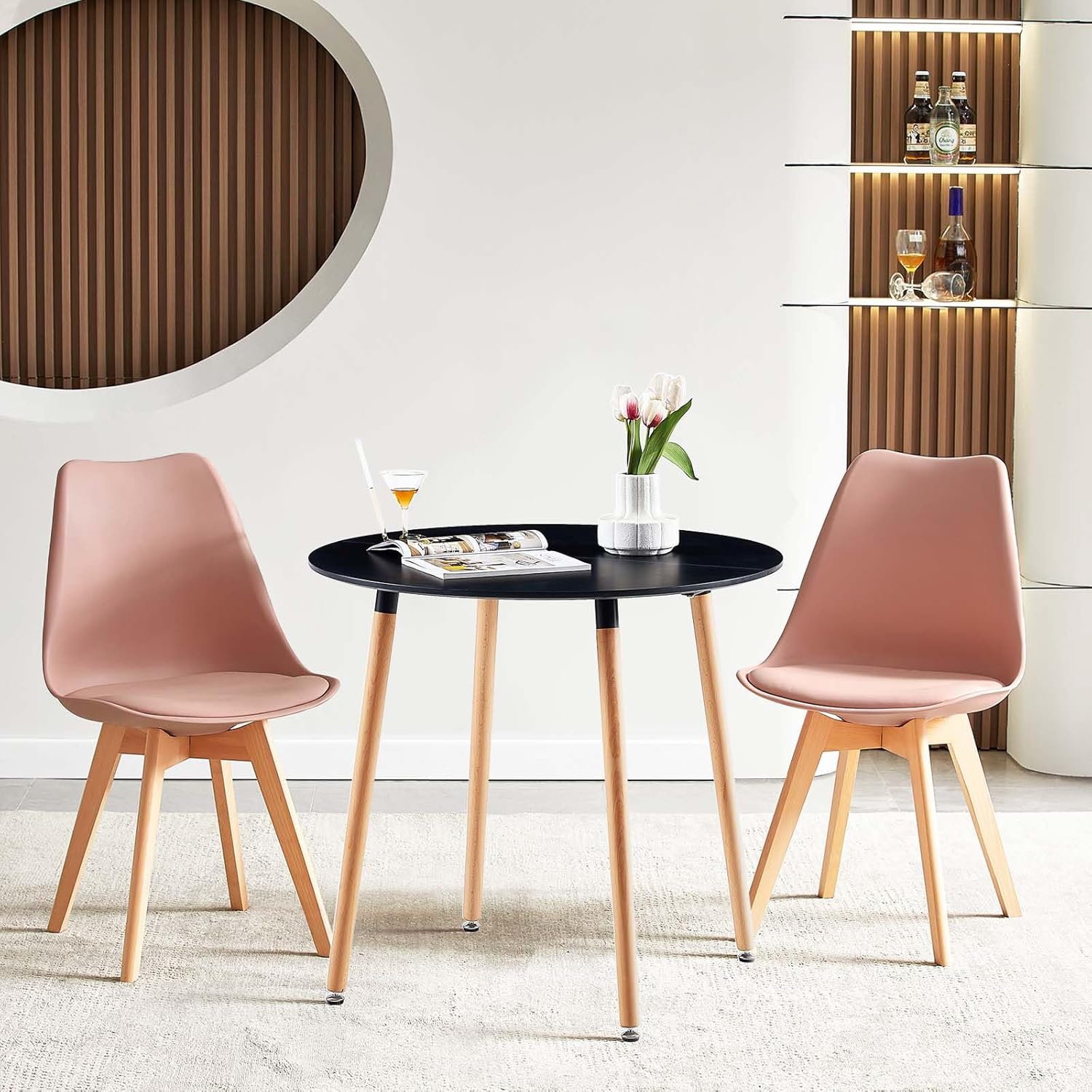 EGGREE - Lot de 8 chaises scandinaves 42x46x82 cm, bois et tissu, pieds hêtre massif, Rose Fumé, SGS Tested