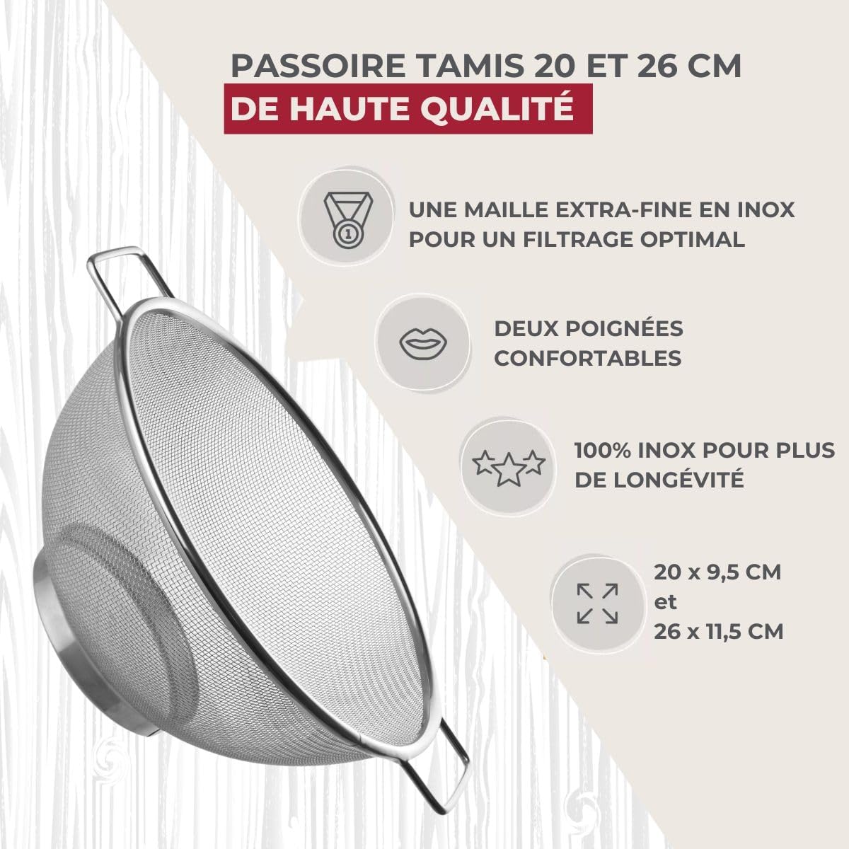Fackelmann - set 2 passoires inox - 20 & 26 cm - tamis acier inoxydable 9983650