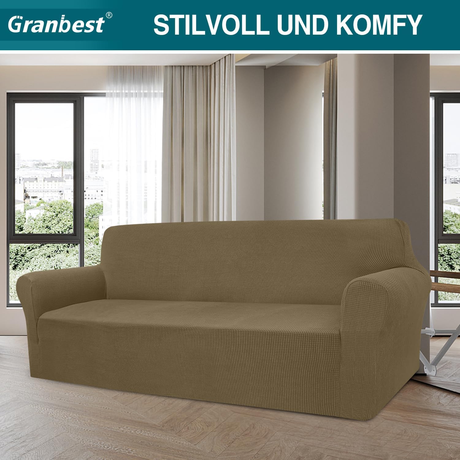Granbest - housse canapé jacquard extensible 4 places - protection animaux