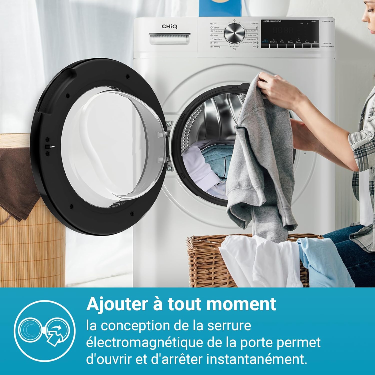 CHiQ - lave-linge Space Pro 10kg, 1400tr/min, IA, vapeur, CFL100-14586IM3XWA