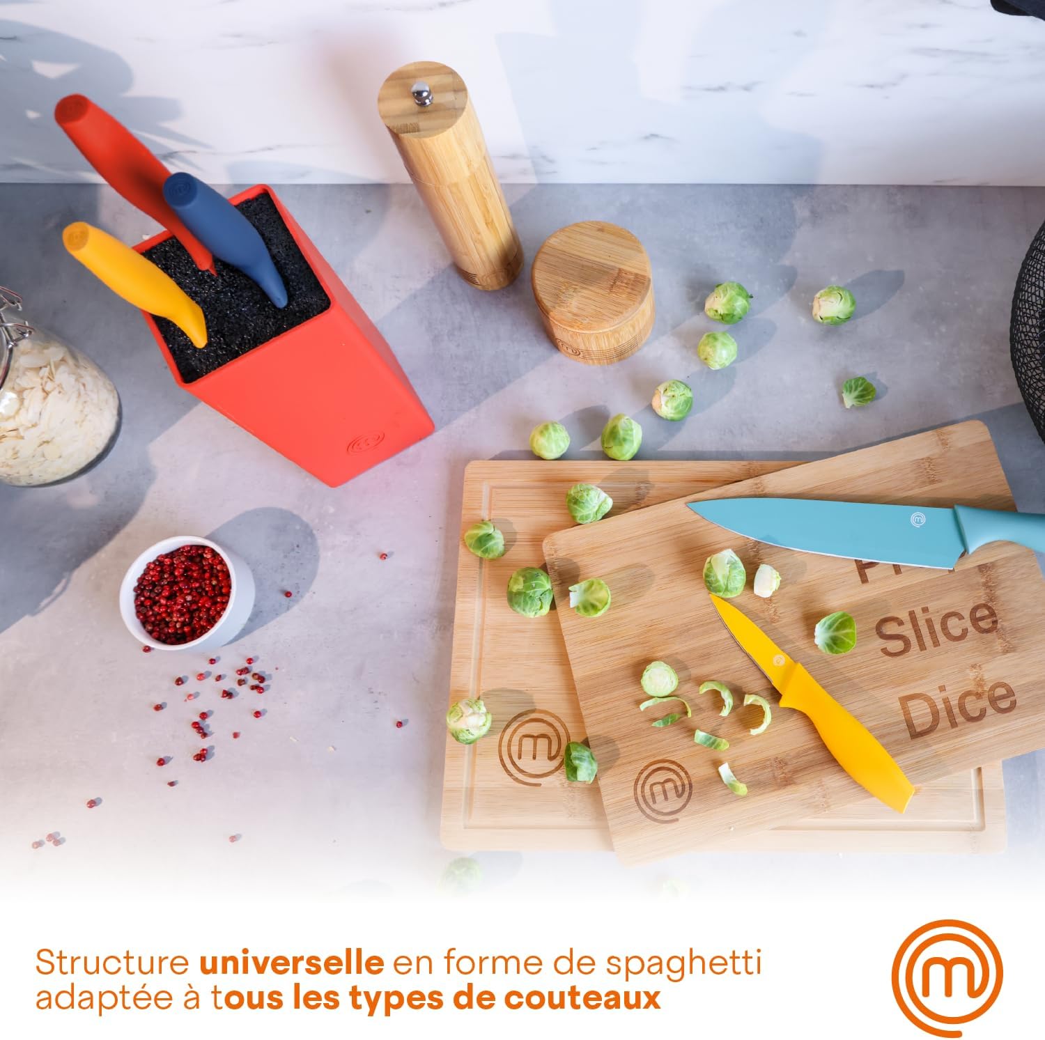 MasterChef - Bloc couteaux série cuisine - inox, manche ergonomique, multicolore
