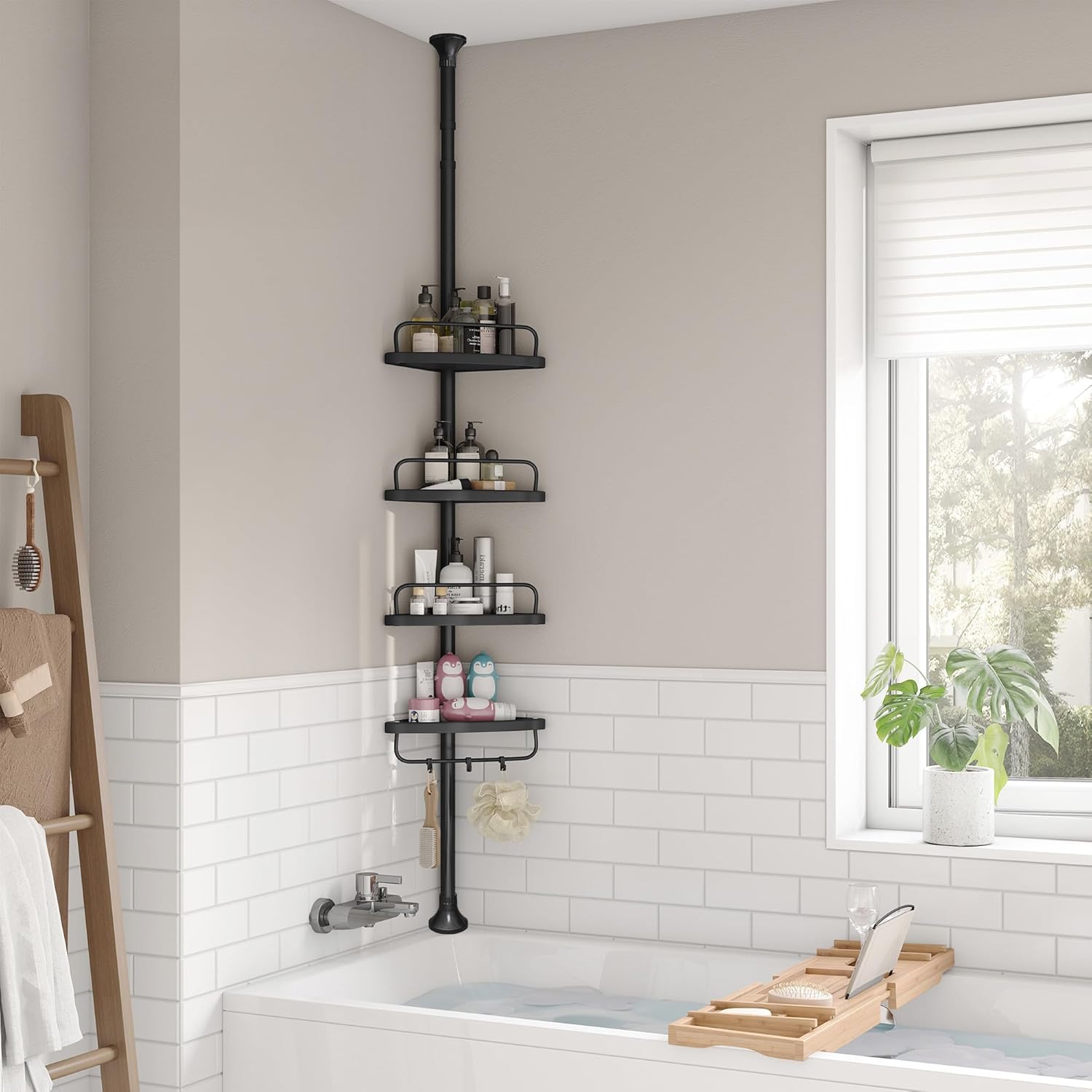 SONGMICS - étagère télescopique 85-305 cm - 4 niveaux réglables - rangement salle de bain - BCB001B01
