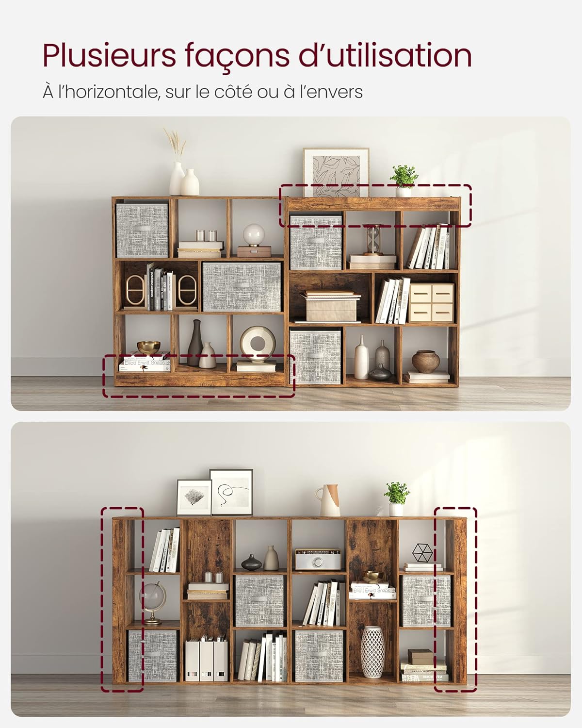 VASAGLE - Bibliothèque série LBC52BX - 30x97,5x100 cm - 8 compartiments ouverts modulables, style marron rustique - LBC5