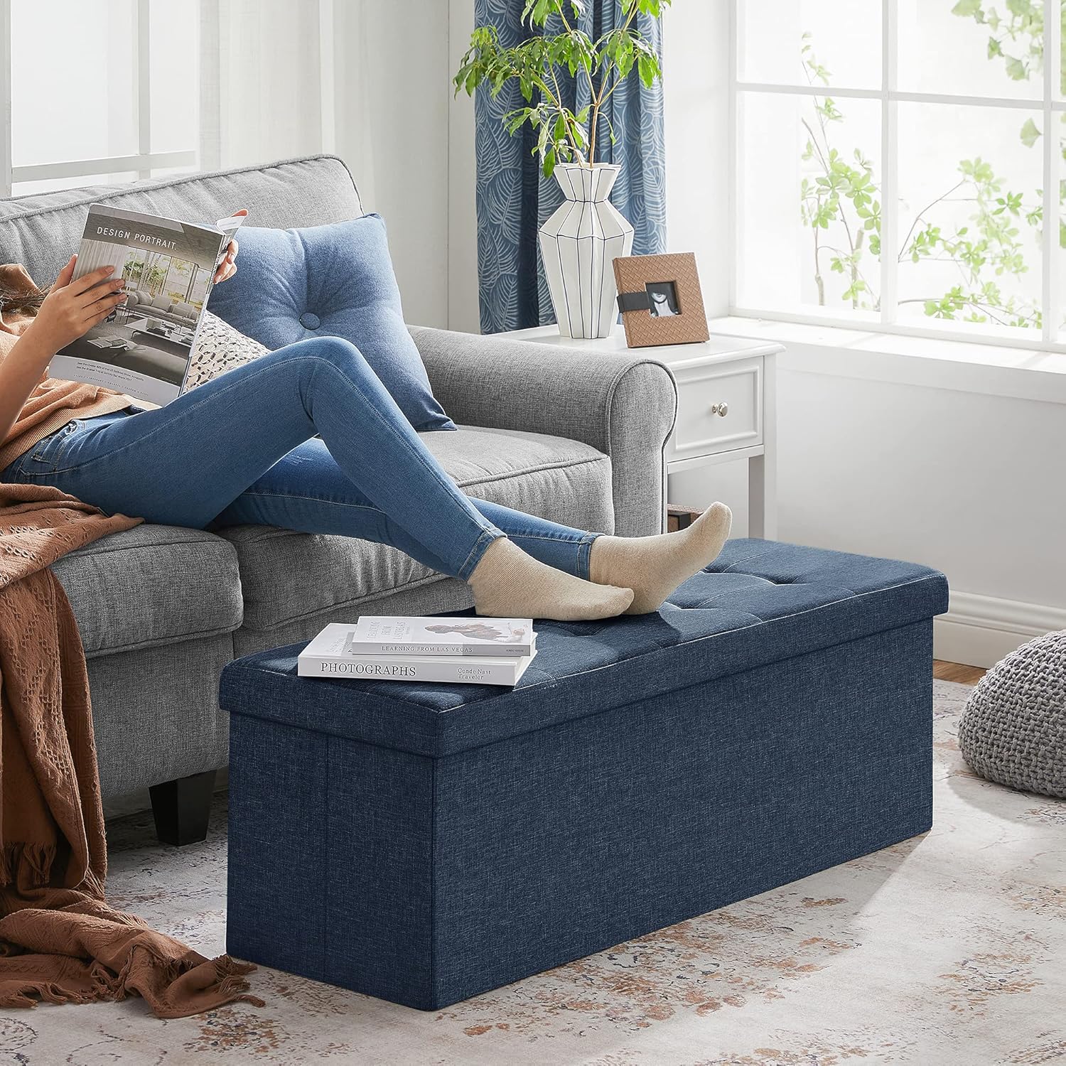 SONGMICS - Mazie Collection - 110 cm - banc pliable, rangement, bleu, LSF77IN