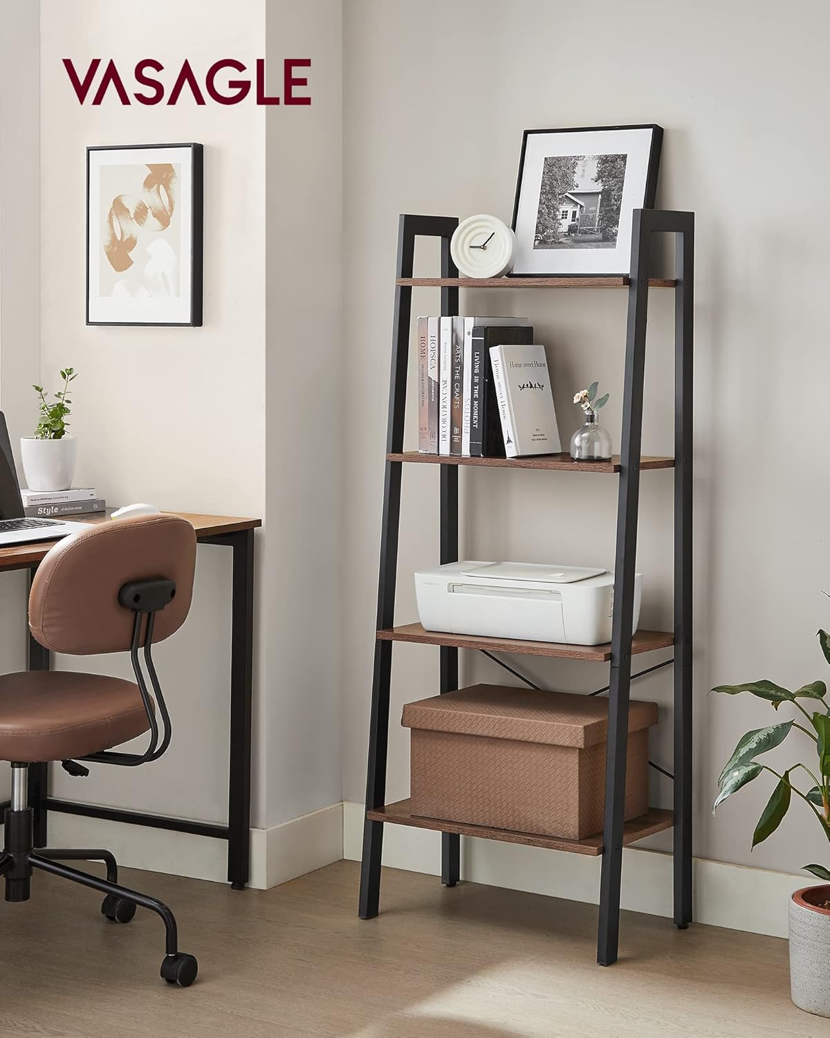 VASAGLE - étagère échelle rustique 34x56x137,5cm acier bois robustes