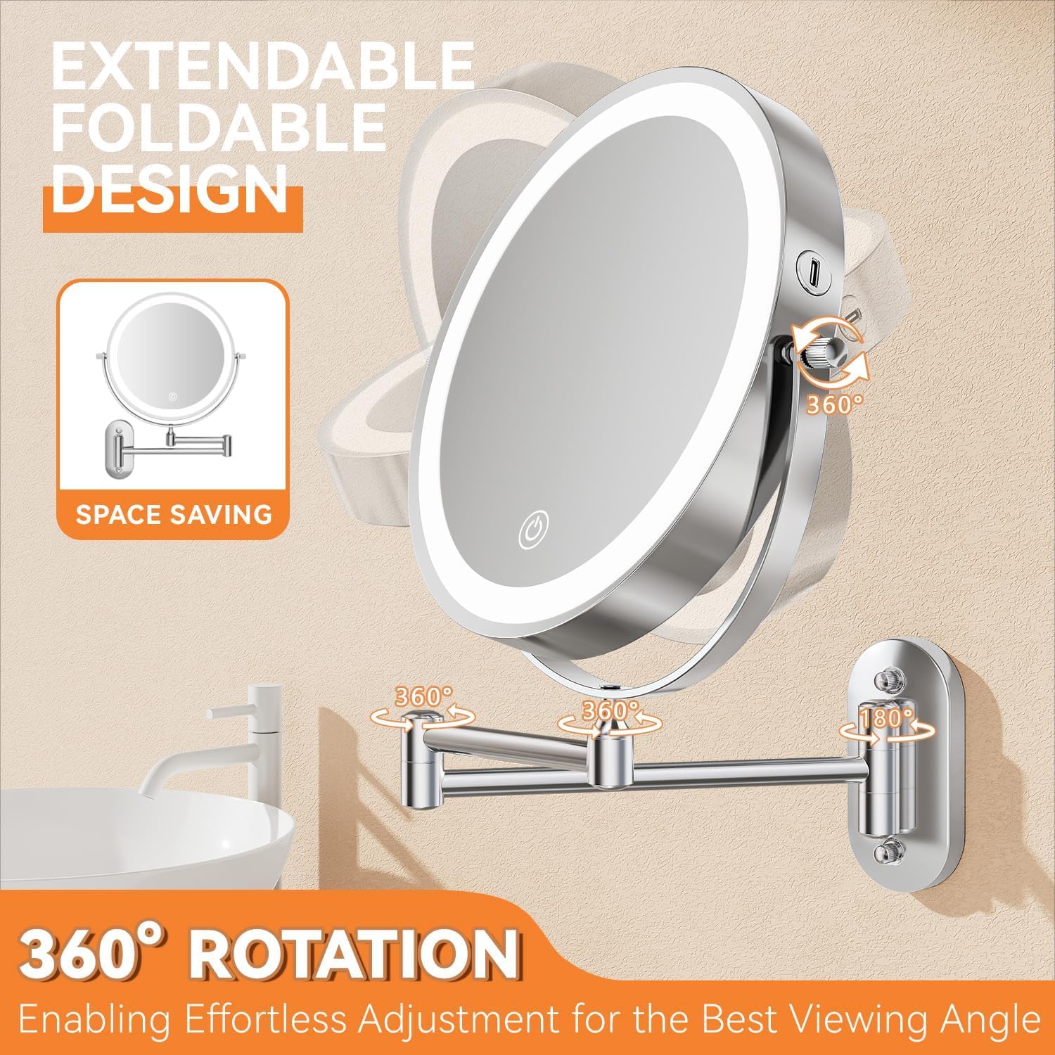 Auxmir - miroir mural LED 8