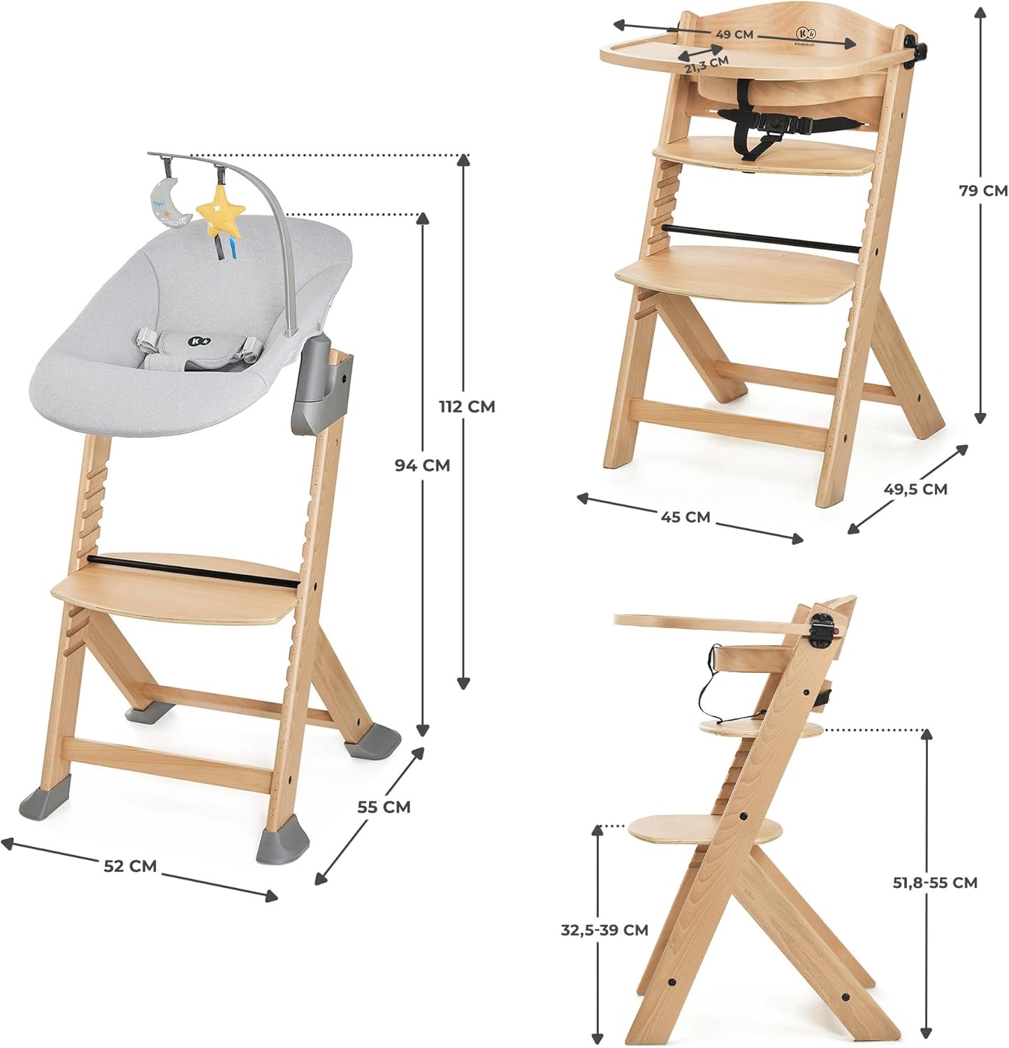 Kinderkraft - ENOCK + CALMEE - bois naturel - évolutive, solide, réglable