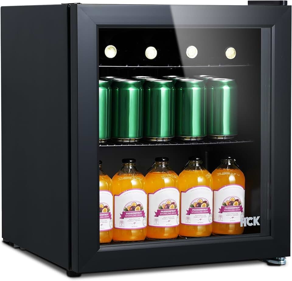HCK - Mini frigo 48L - porte vitrée, silencieux, 0-15°C, compact