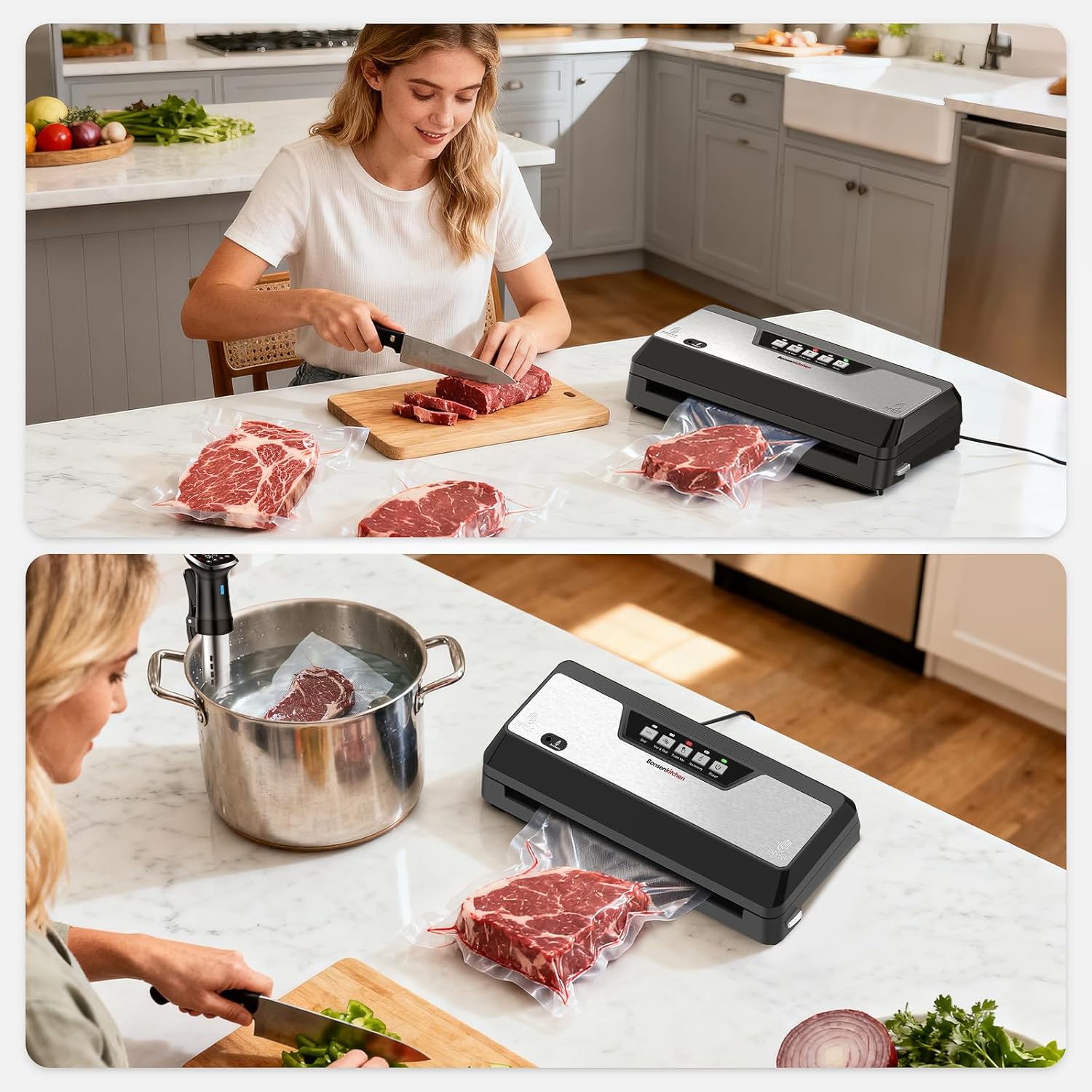 Bonsenkitchen – Machine sous vide – compacte – coupe-sac, rangement, rouleau, 5 sacs