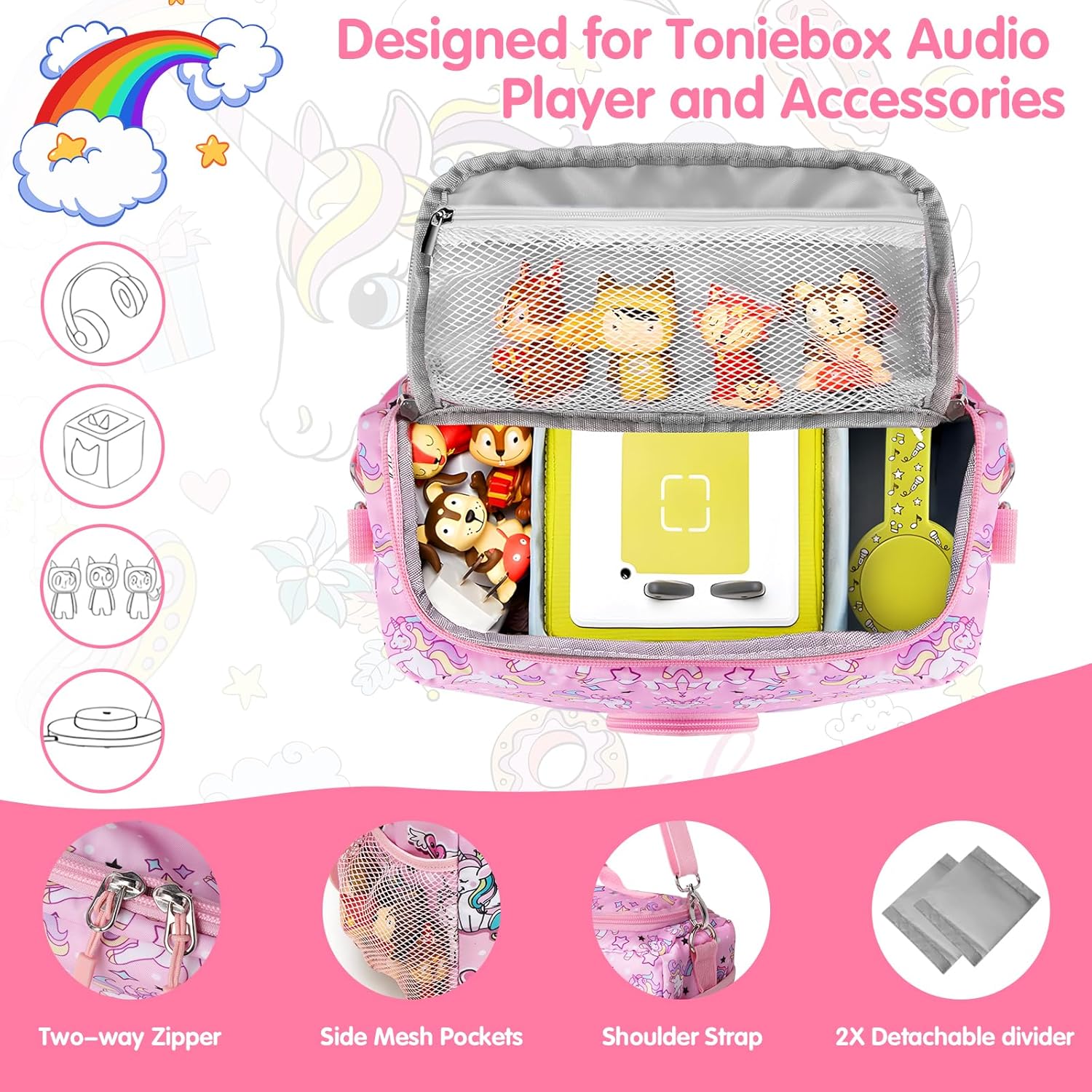Étui de transport - rangement Toniebox, rose, accessoires, sangle réglable