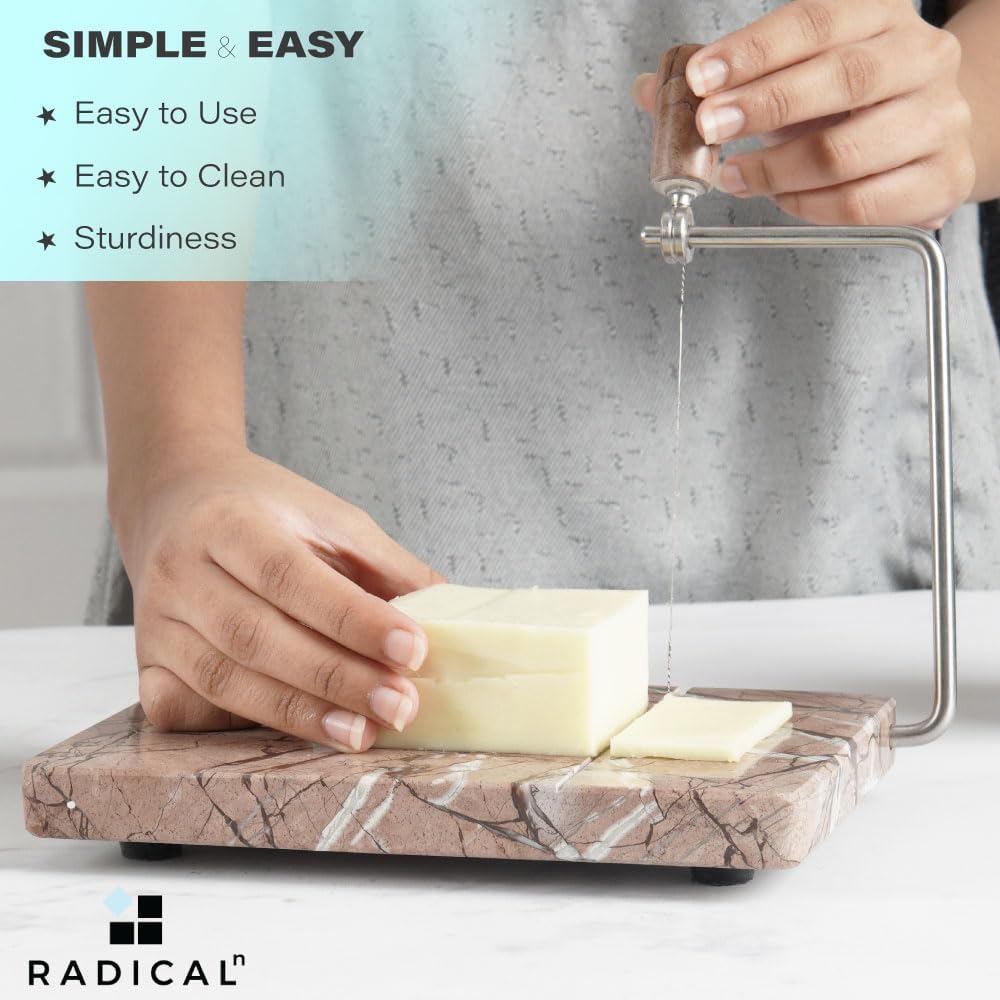RADICAL - trancheuse à fromage marinara - marbre - 4 fils de rechange, coupe-beurre, planche à découper