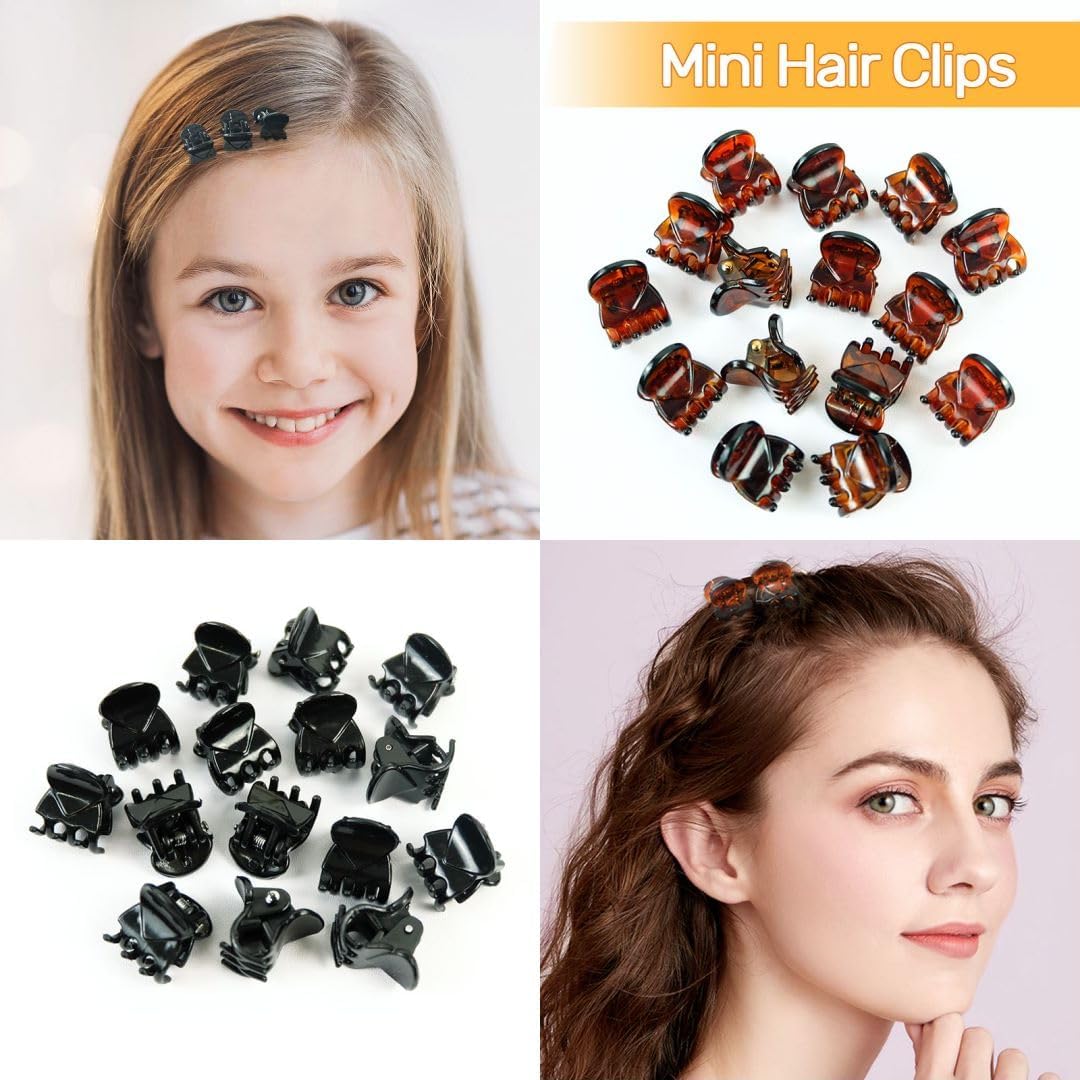 Mini pinces à cheveux - 30 pièces - acrylique noir/marron - antidérapantes