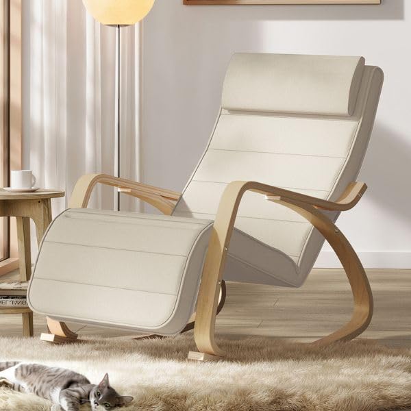 SONGMICS - fauteuil à bascule - 121,5x67x84 cm - bois, repose-pieds réglable, 150 kg - LYY010WZ01