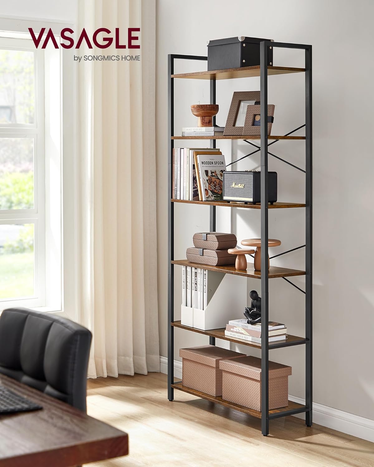 VASAGLE - étagère industrielle 6 niveaux 30x80x186cm, marron/noir, LLS082B01