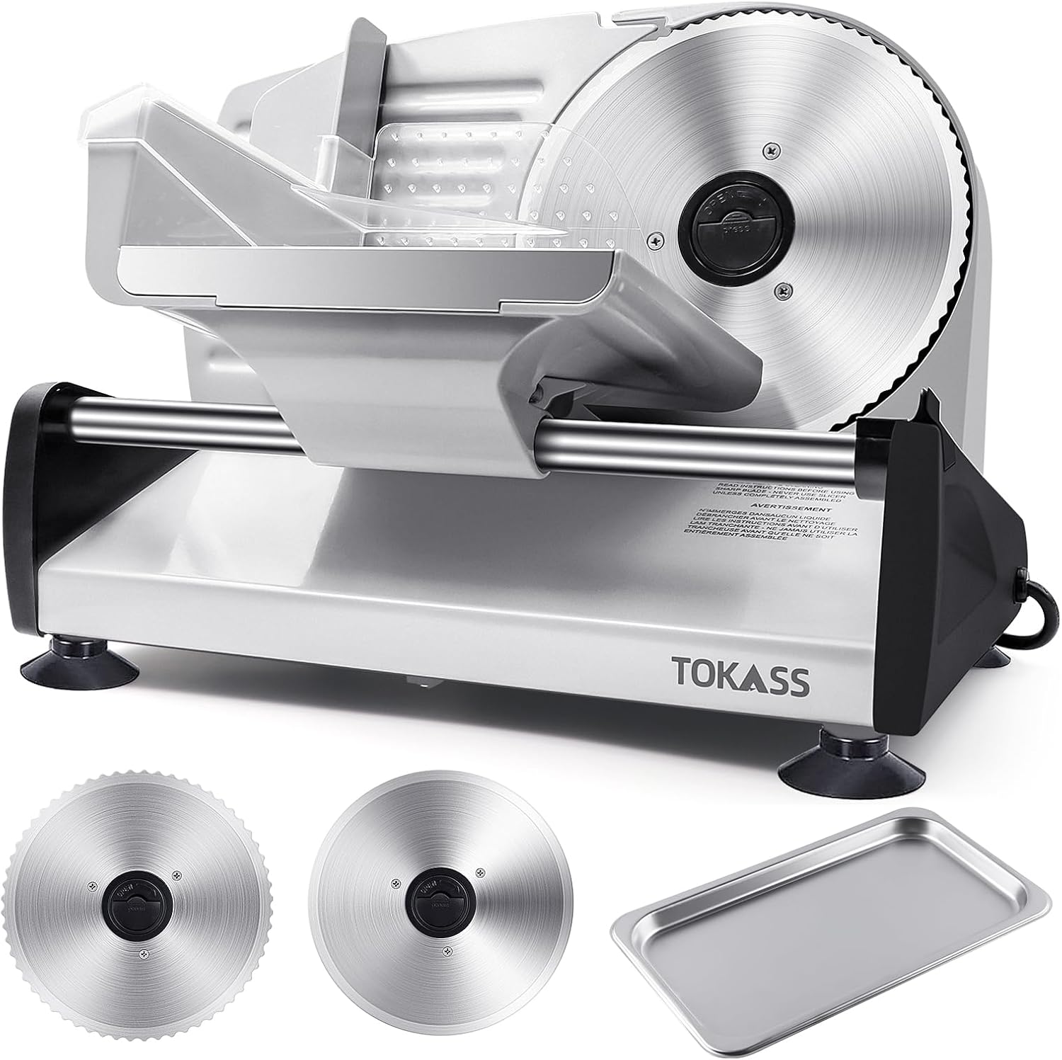 Trancheuse électrique inox – 200W, 2 lames, réglable 0-15mm
