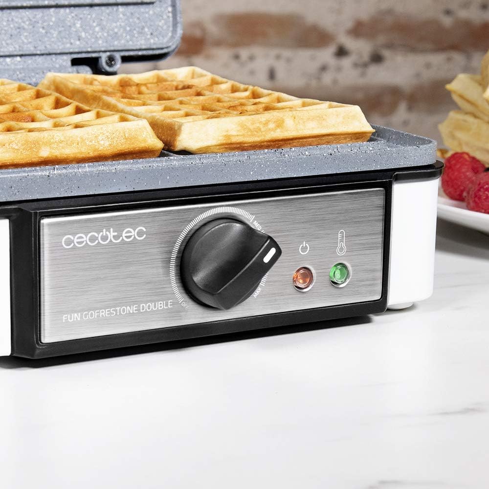 Cecotec - Fun Gofrestone Double - grand format - 1200W, thermostat réglable, revêtement RockStone