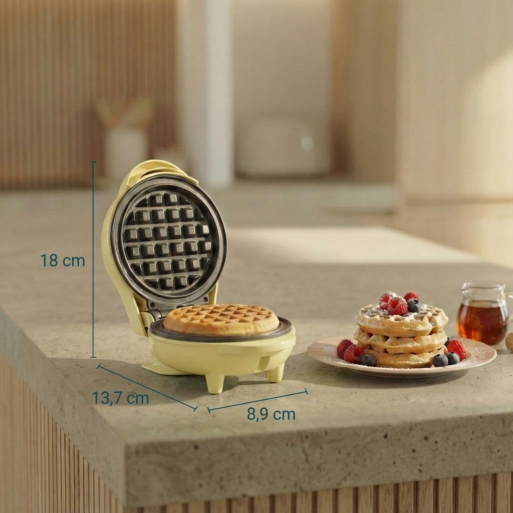 Bestron - mini gaufrier rétro jaune - compact - revêtement anti-adhésif