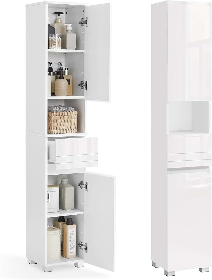 VASAGLE - armoire de salle de bain - 30x30x170 cm - tiroir, étagères réglables, compartiments - BBC560P31
