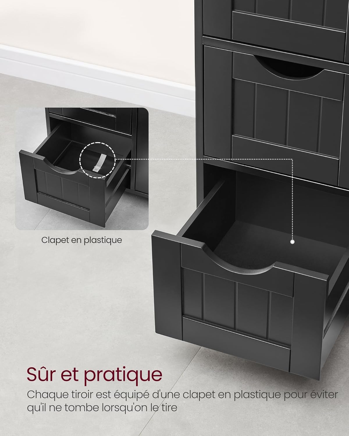 VASAGLE - meuble salle de bain, 30x55x82 cm, 4 tiroirs, étagère réglable, LHC041B02
