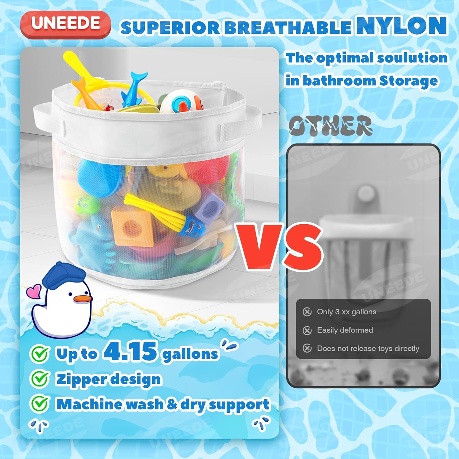 Rangement Jouets Bain bébé - filet organisateur, 4 crochets, grande capacité