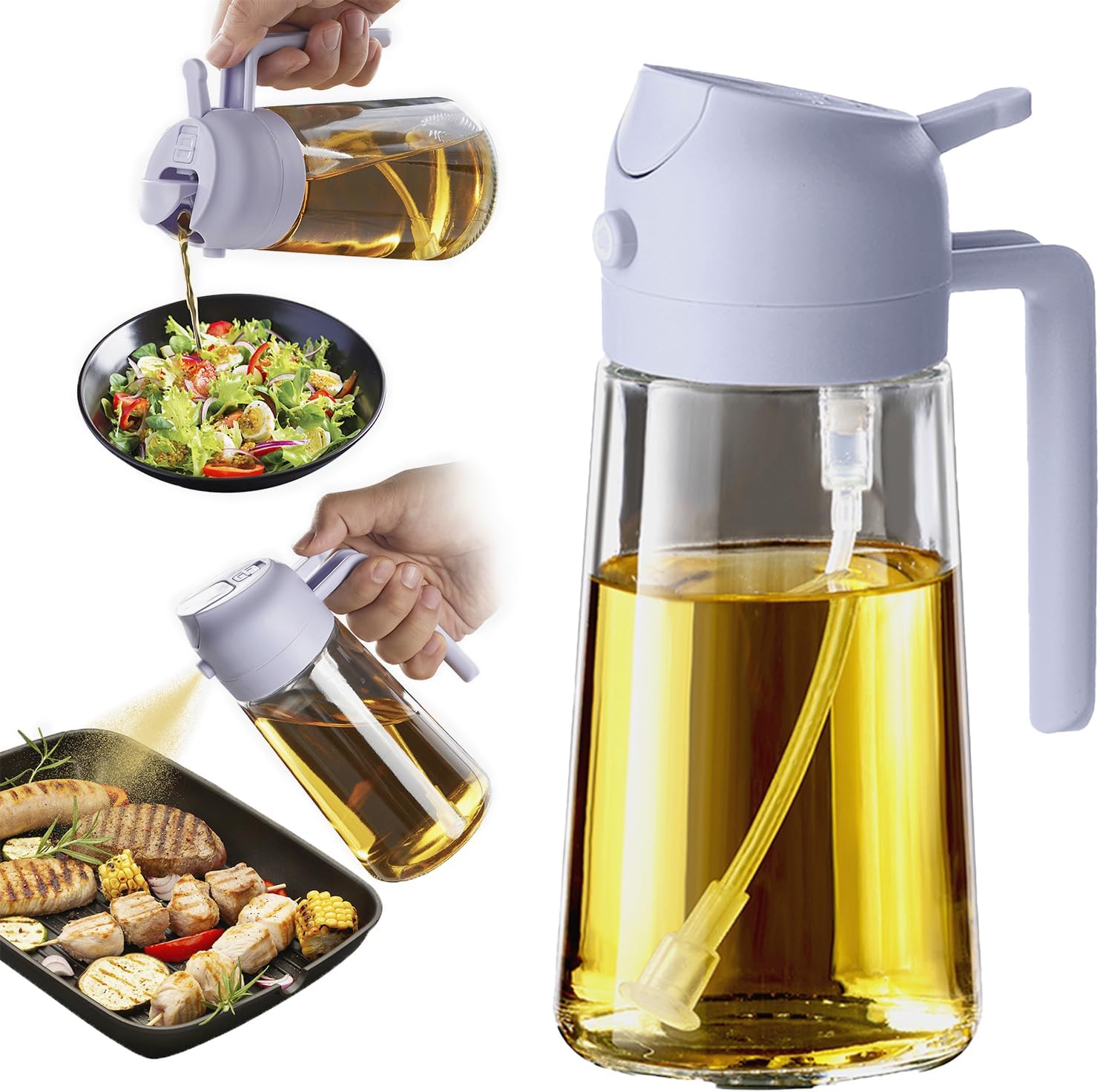TrendPlain - Spray Huile Cuisine 470ml - vaporisateur 2-en-1 pervenche