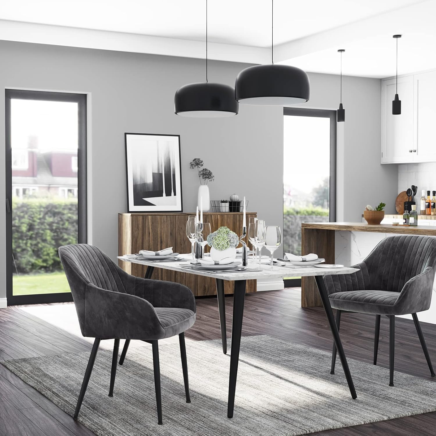 SONGMICS - chaise salle à manger velours, accoudoirs, 120kg, LDC087G02