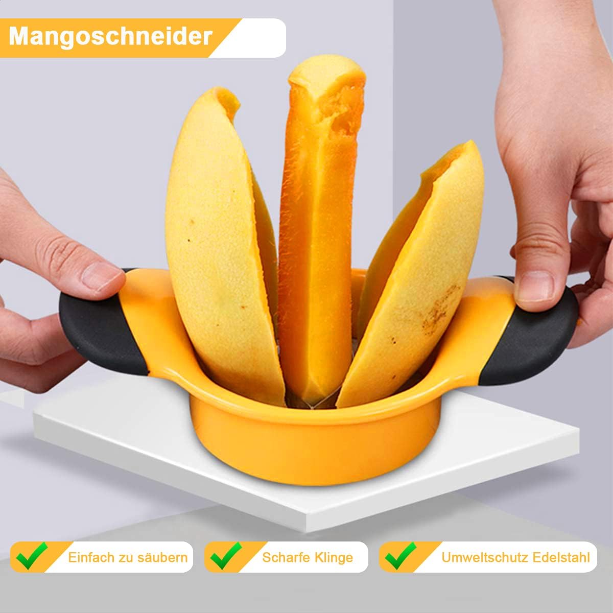 Trancheuse à mangue - lame inoxydable, coupe et carottage facile - jaune