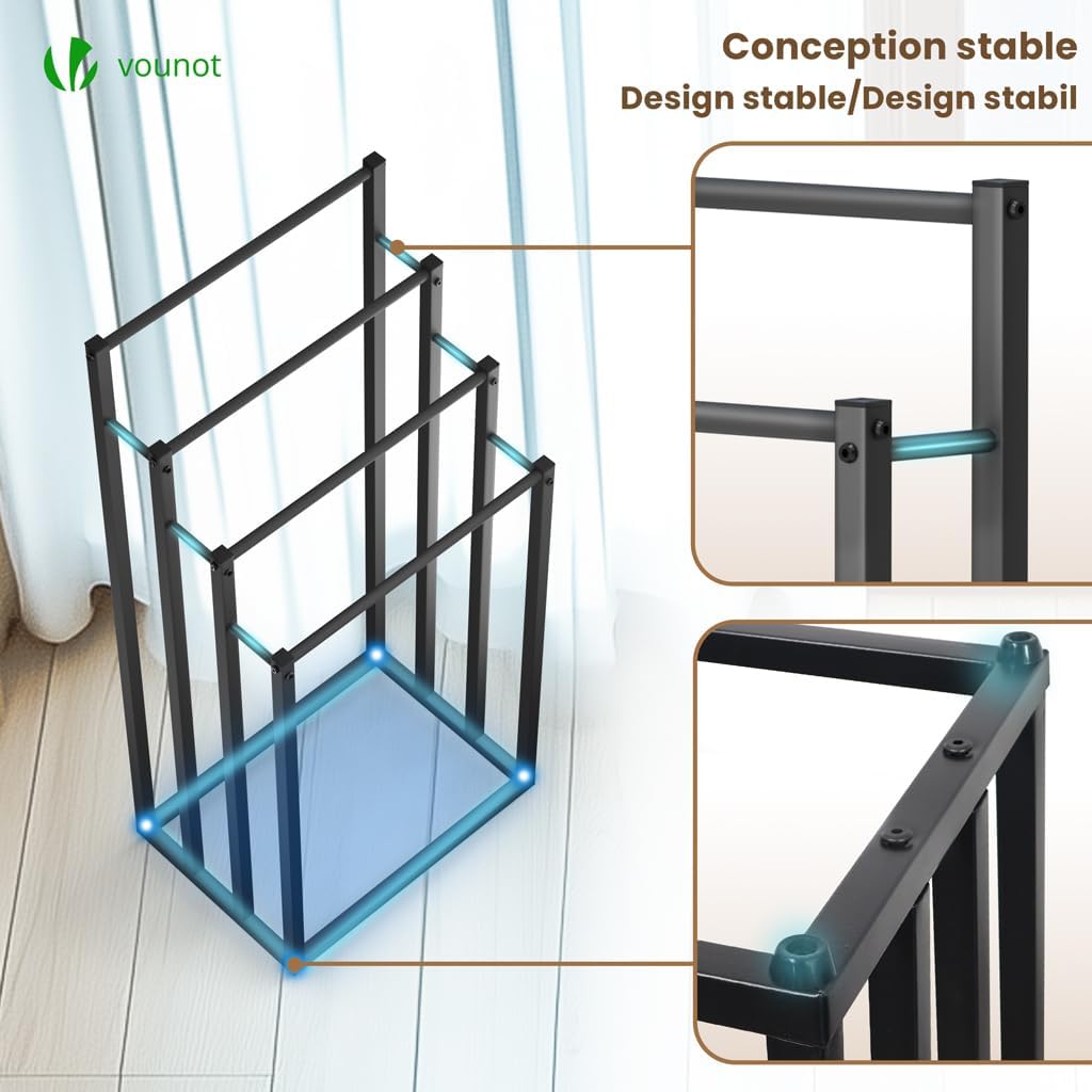 VOUNOT - porte-serviettes sur pied - 4 niveaux - métal noir stable