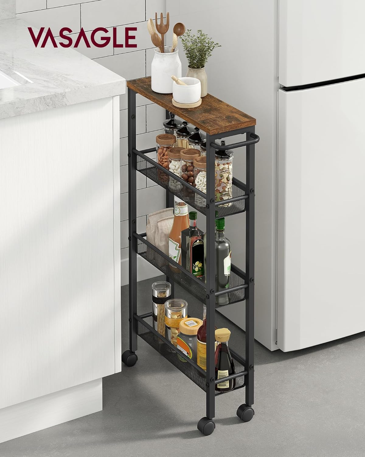 VASAGLE - desserte 4 niveaux, 13x45,4x77 cm, acier, roulettes, LRC032B01V1