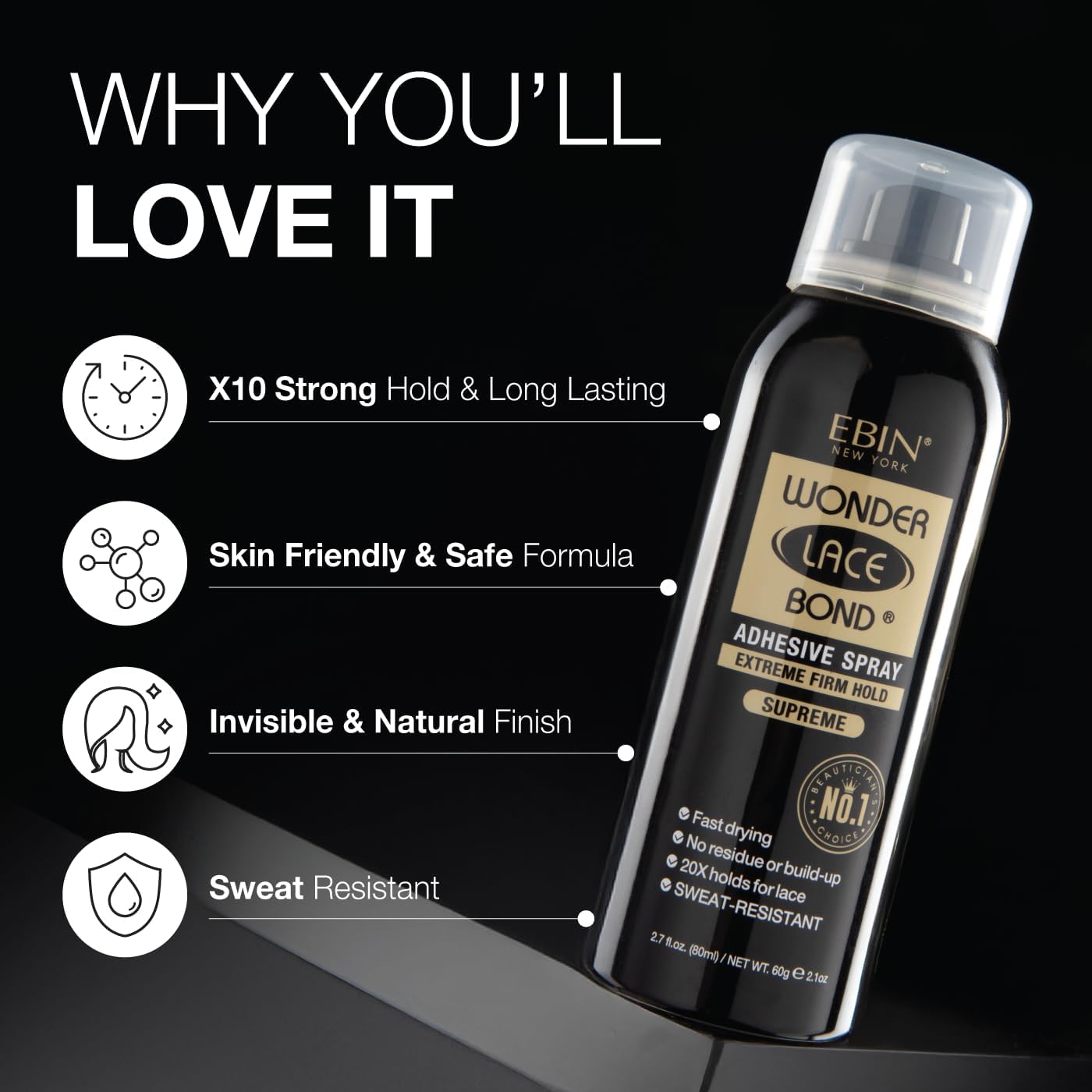 Ebin - Wonder Lace Bond Extreme Hold - spray 60g - adhérence suprême