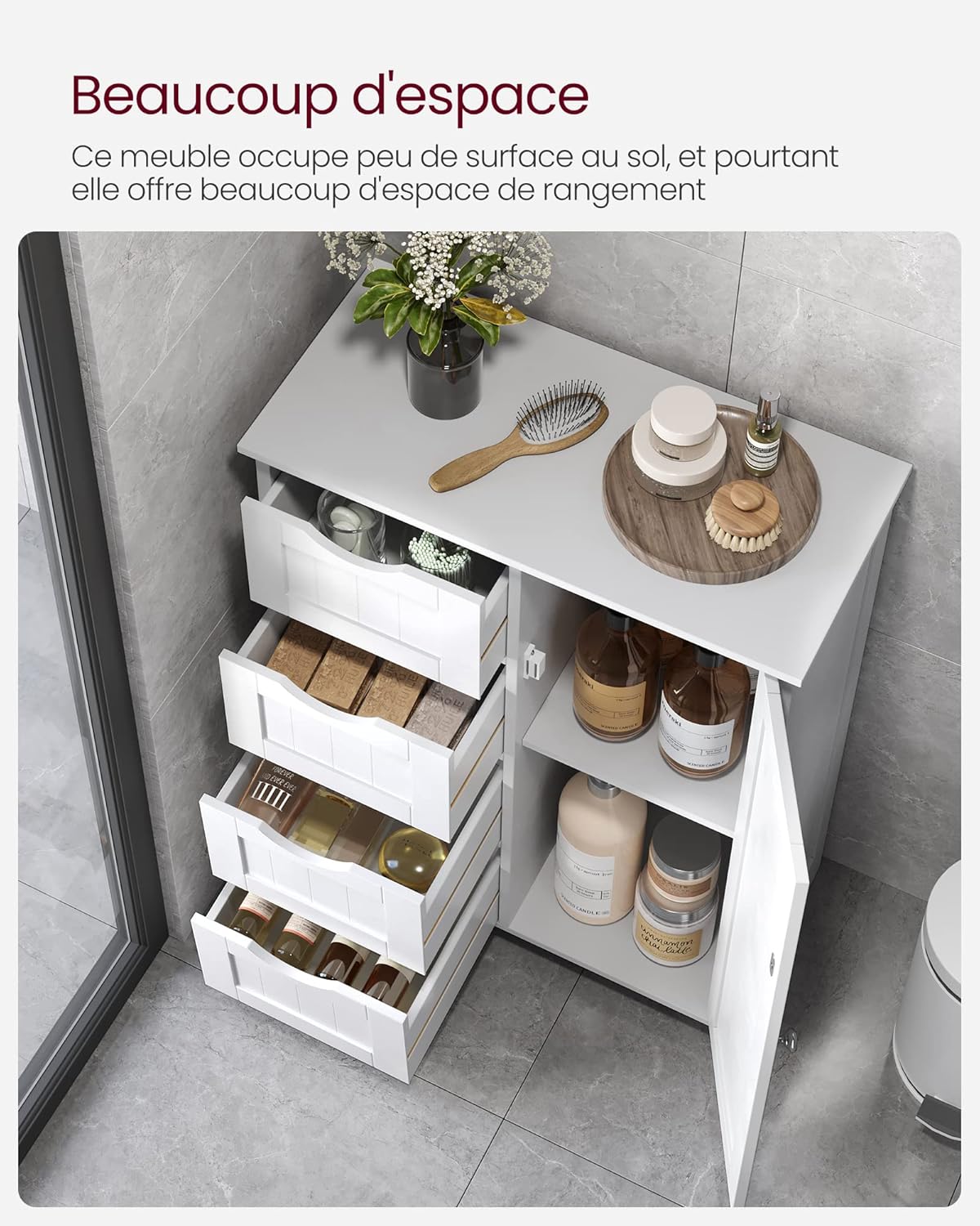 VASAGLE - meuble salle de bain à tiroirs, 30x55x82cm, blanc, LHC41W