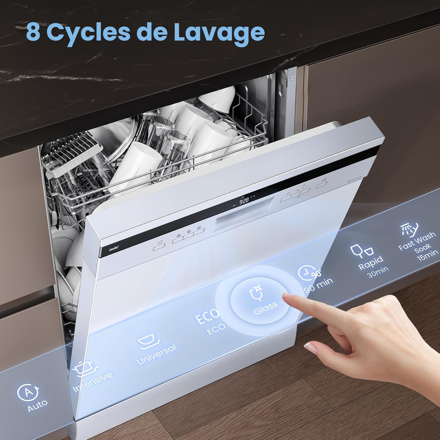 COMFEE' - l14 couverts, 44 dB, grand écran LED, départ différé, supports flexibles, FD1435E-