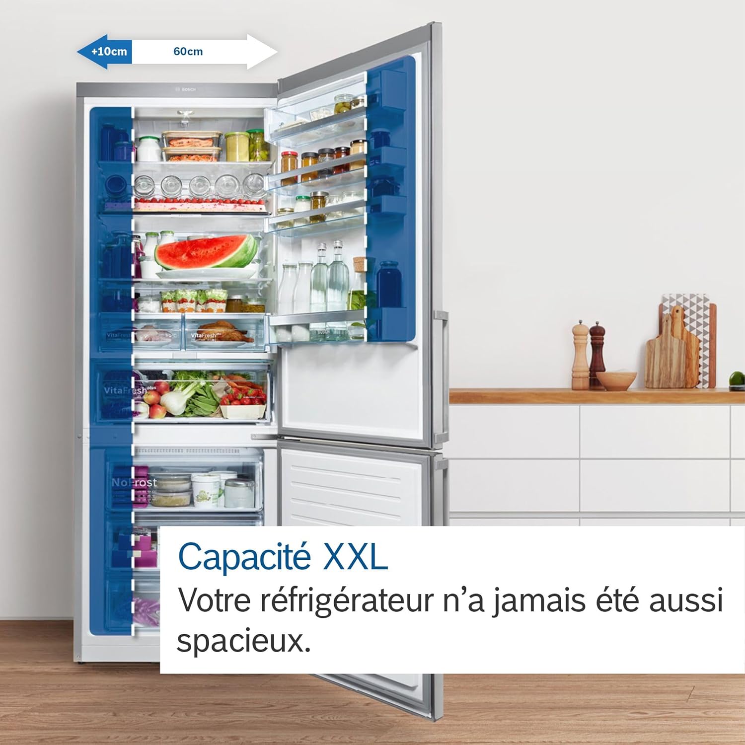 Bosch - Série 4 KGV58VLEAS - 191x70cm - 377L/126L, inox, froid ventilé