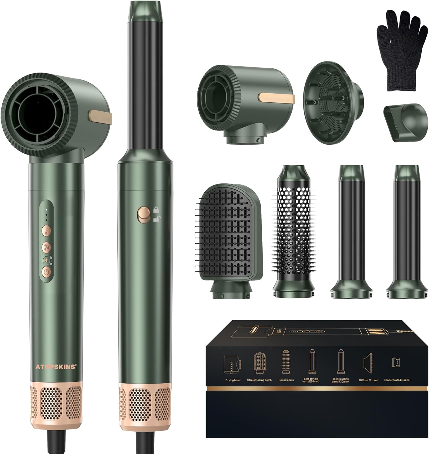 Atopskins - Air Styler 7 en 1 - 30,5 mm - 110000 U/min, sèche-cheveux, lisseur, boucleur