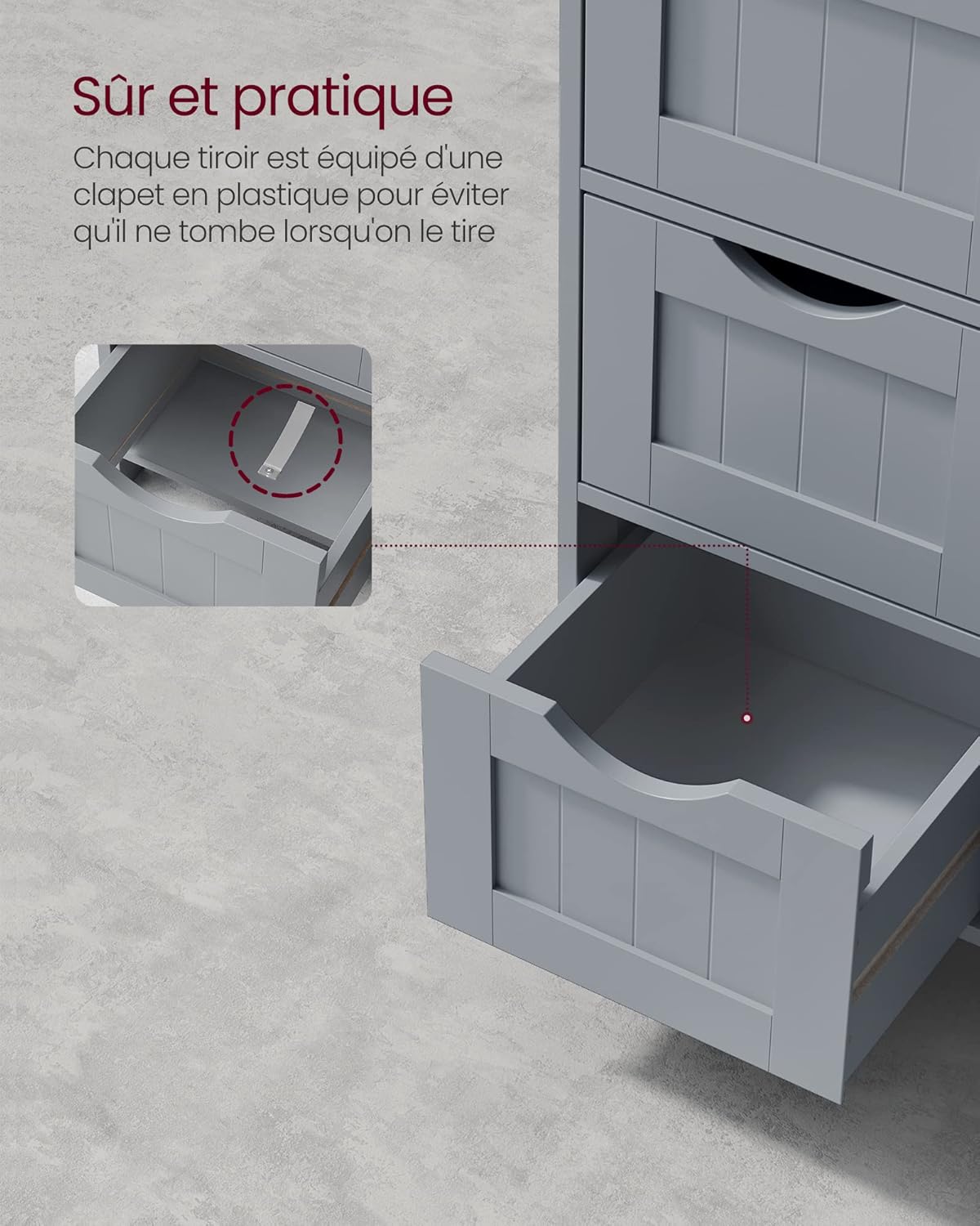 VASAGLE - armoire salle de bain avec 4 tiroirs, étagère réglable, 30x55x82cm, LHC041P36